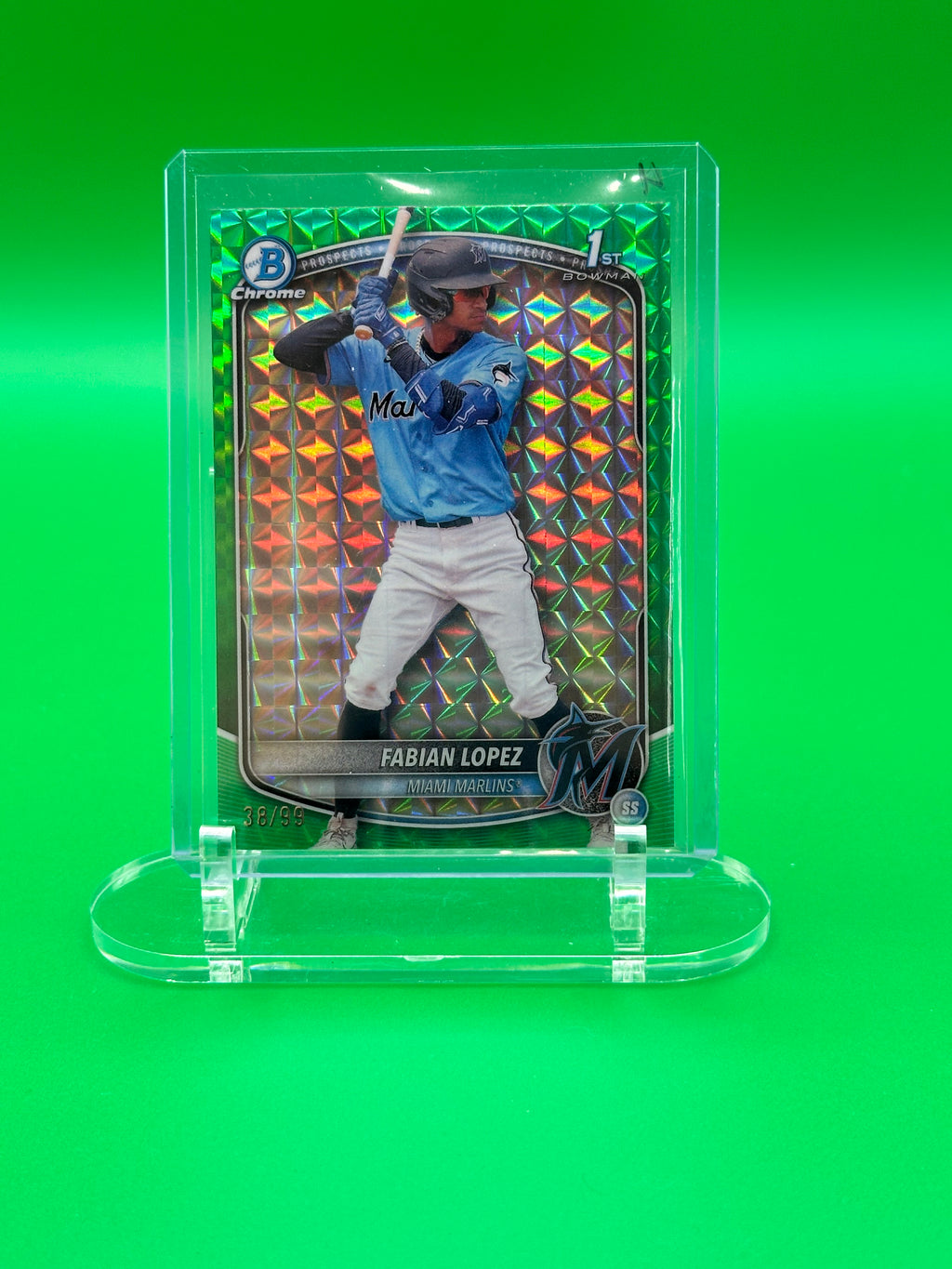 Fabian Lopez 2025 Bowman Chrome 1st Green Refractor #38/99 Baseball Card
