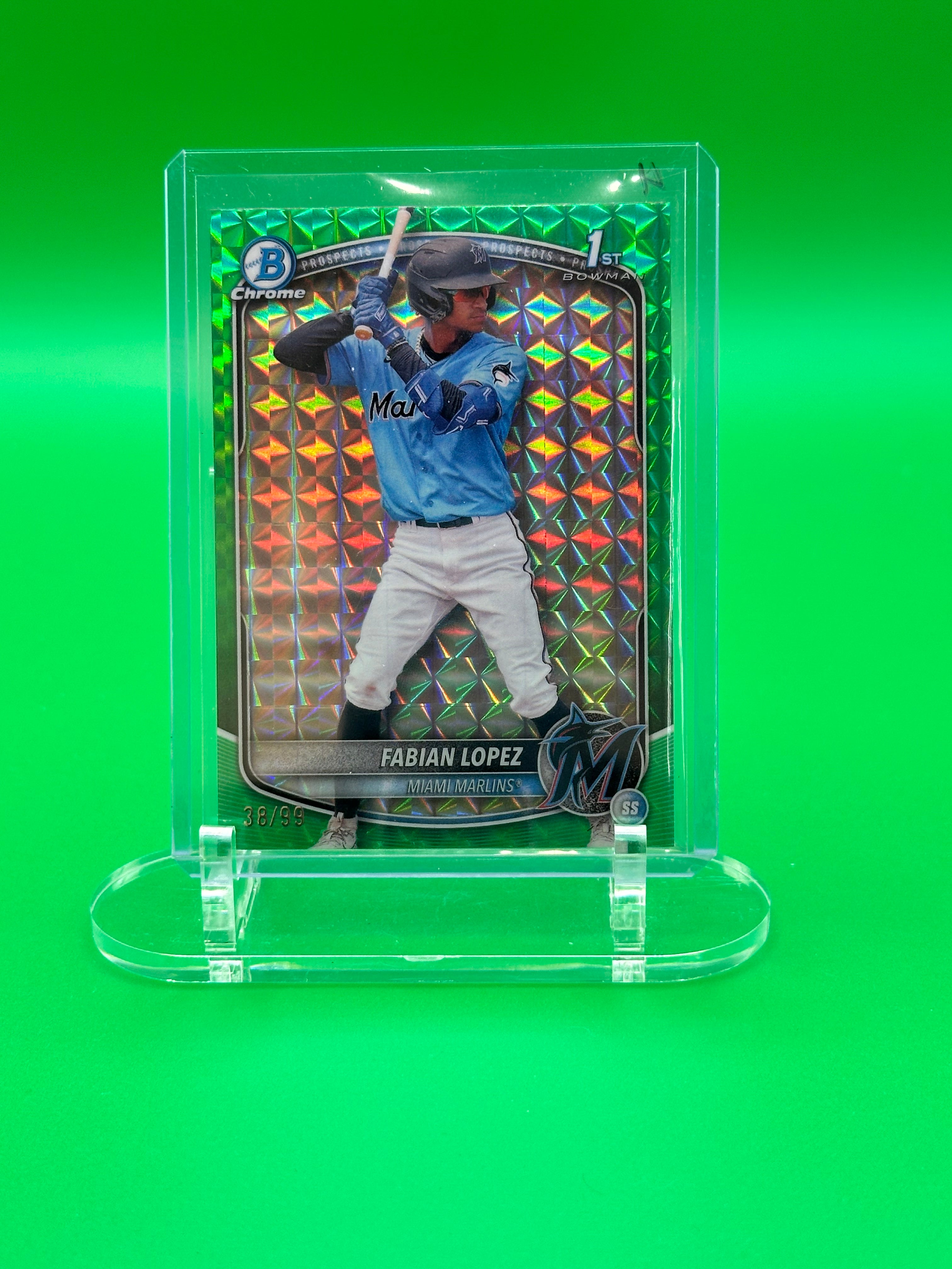Fabian Lopez 2025 Bowman Chrome 1st Green Refractor #38/99 Baseball Card