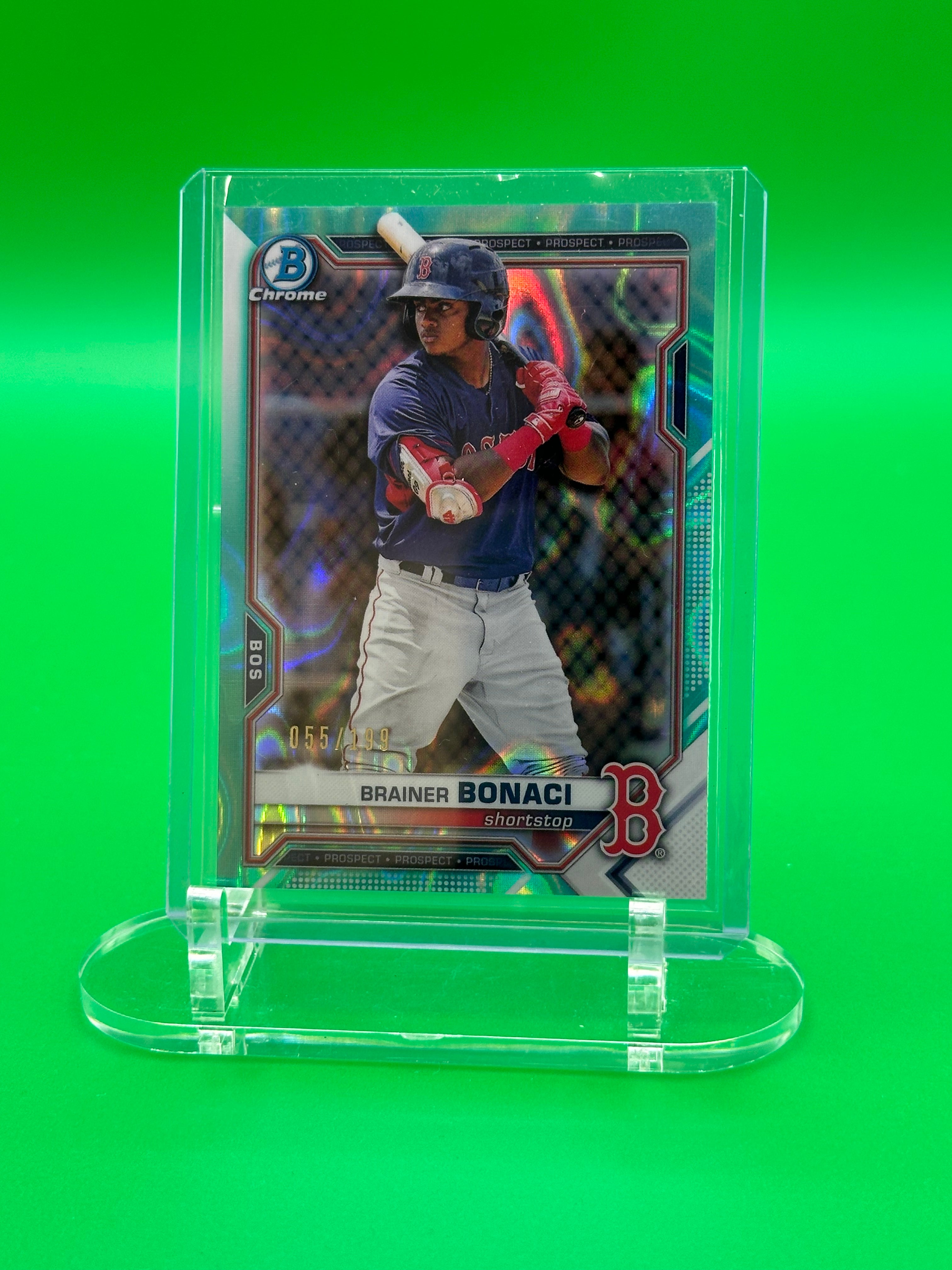 Brainer Bonaci 2021 Bowman Chrome Aqua Lava Refractor #55/199 Baseball Card