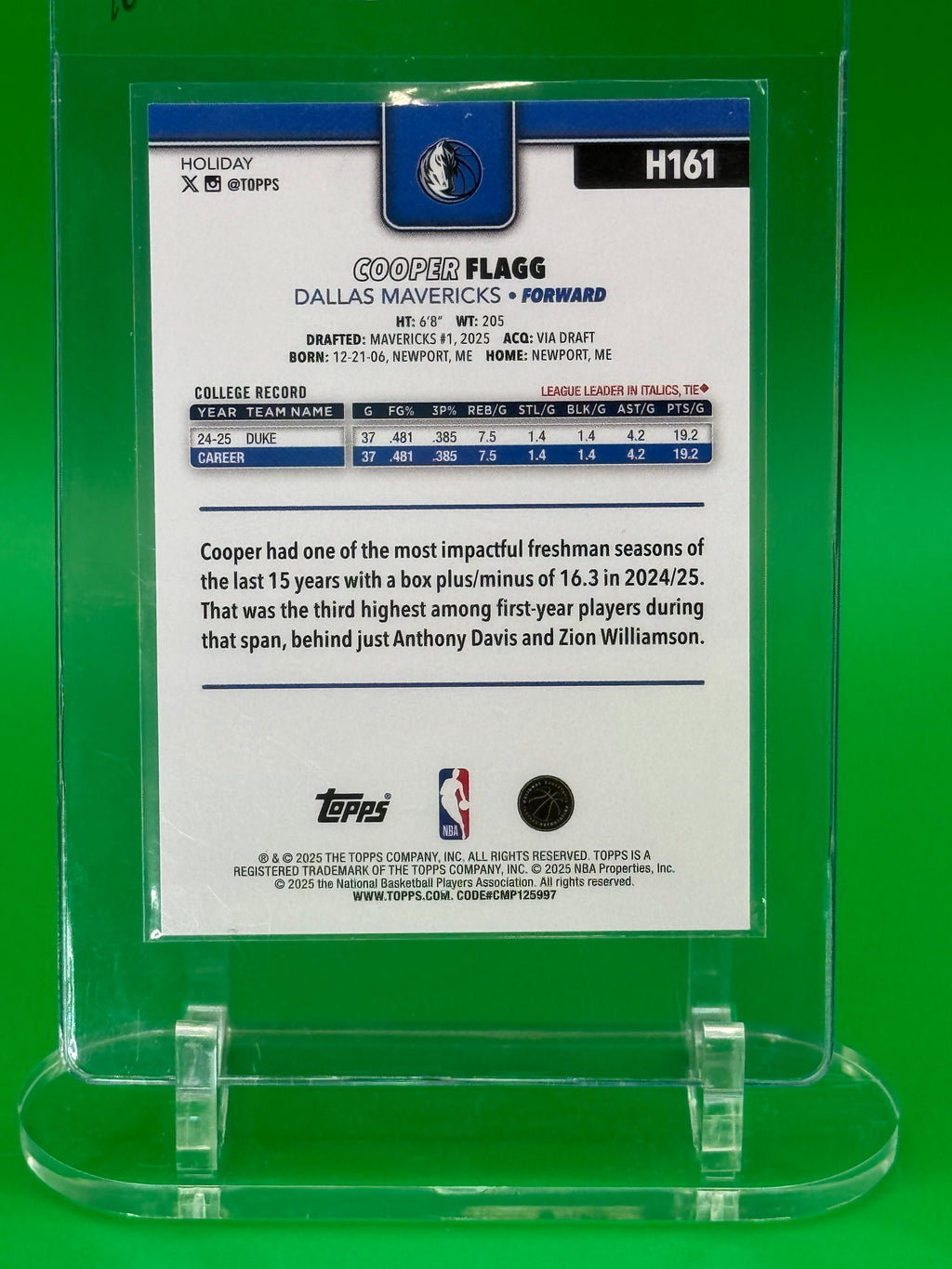 2024-25 Topps Cooper Flagg Rookie Dallas Mavericks Holiday