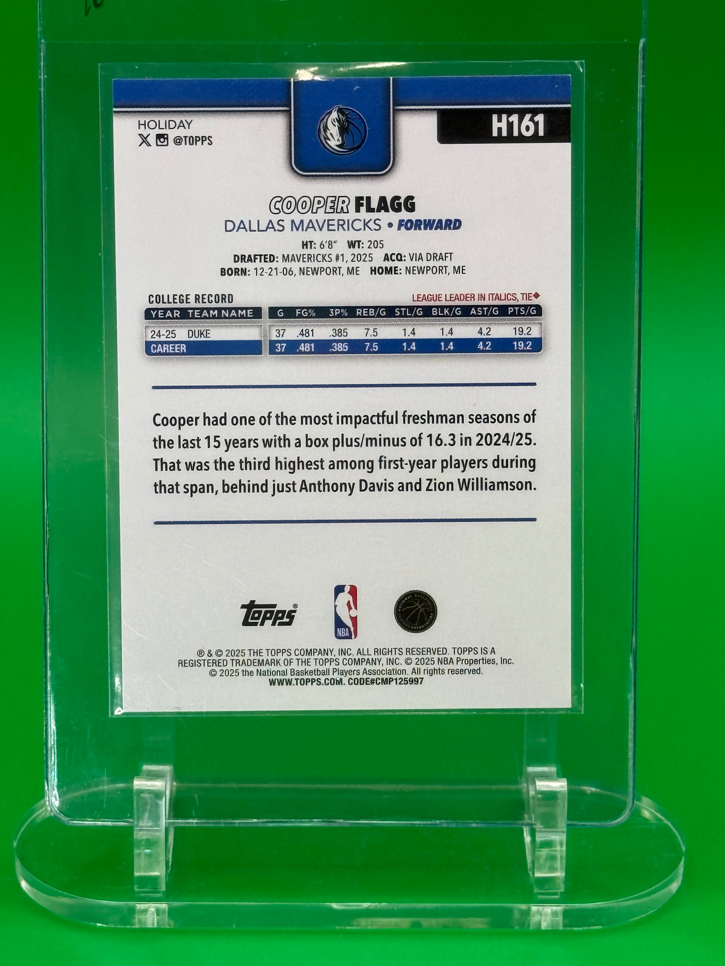 2024-25 Topps Cooper Flagg Rookie Dallas Mavericks Holiday