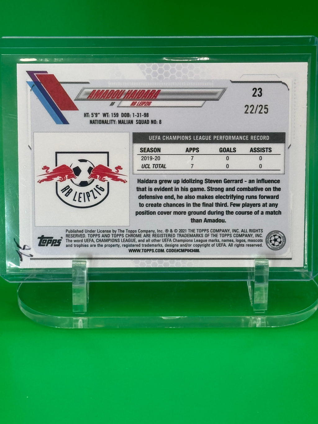 2021 Topps Chrome Amadou Haidara Orange Refractor Rookie 22/25 RB Leipzig