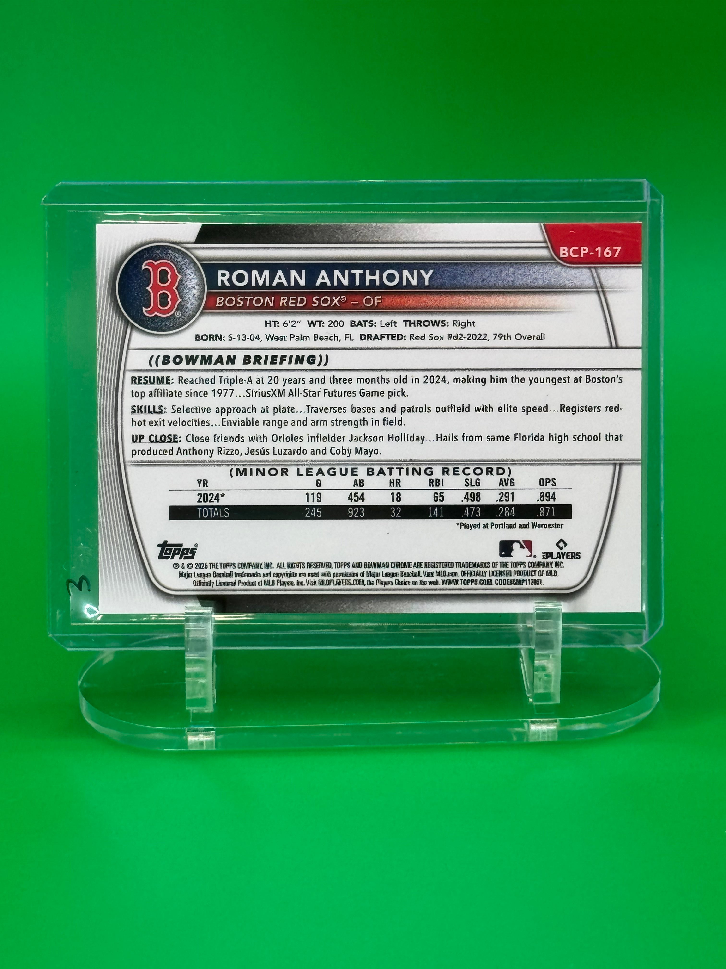 2025 Bowman Chrome ROMAN ANTHONY Boston Red Sox Prospect Card