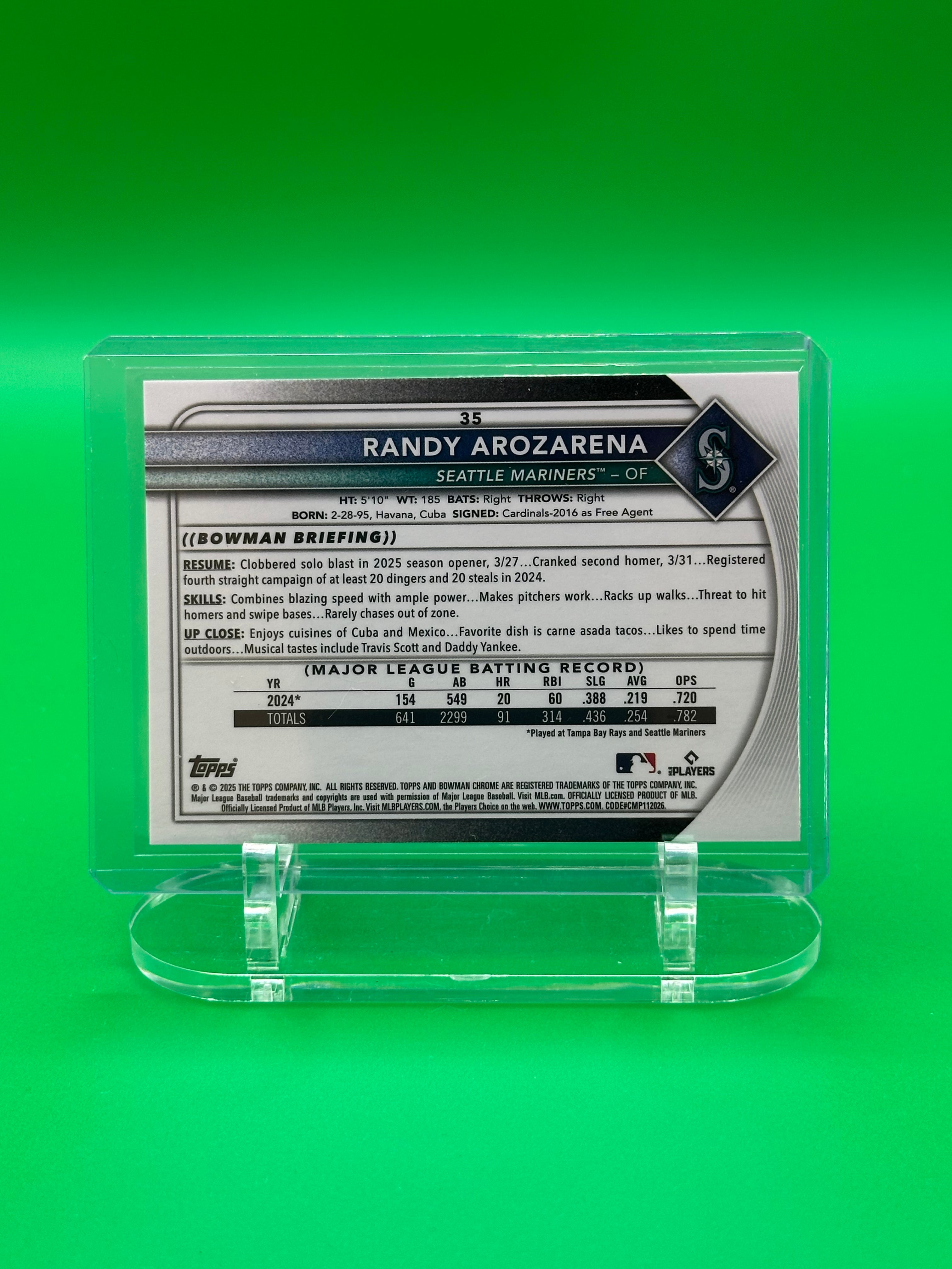 Randy Arozarena 2025 Bowman Chrome Purple Refractor #133/250 Baseball Card
