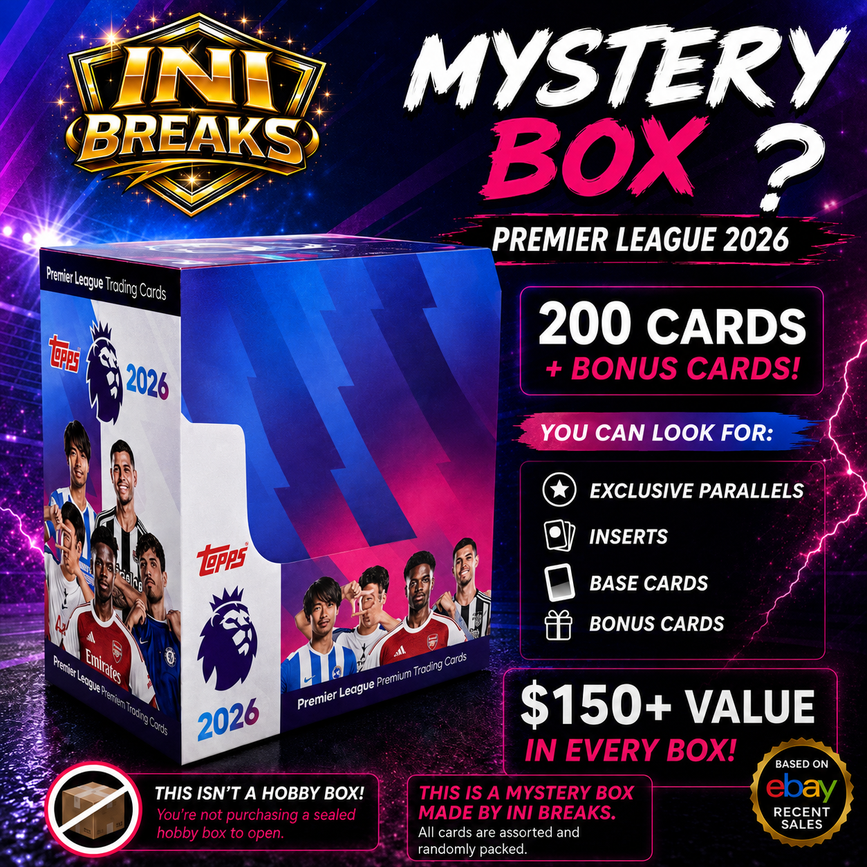 2026 Topps Premier League INI Breaks Collection Box | 200 Soccer Cards + Bonus Cards | Inserts, Refractors