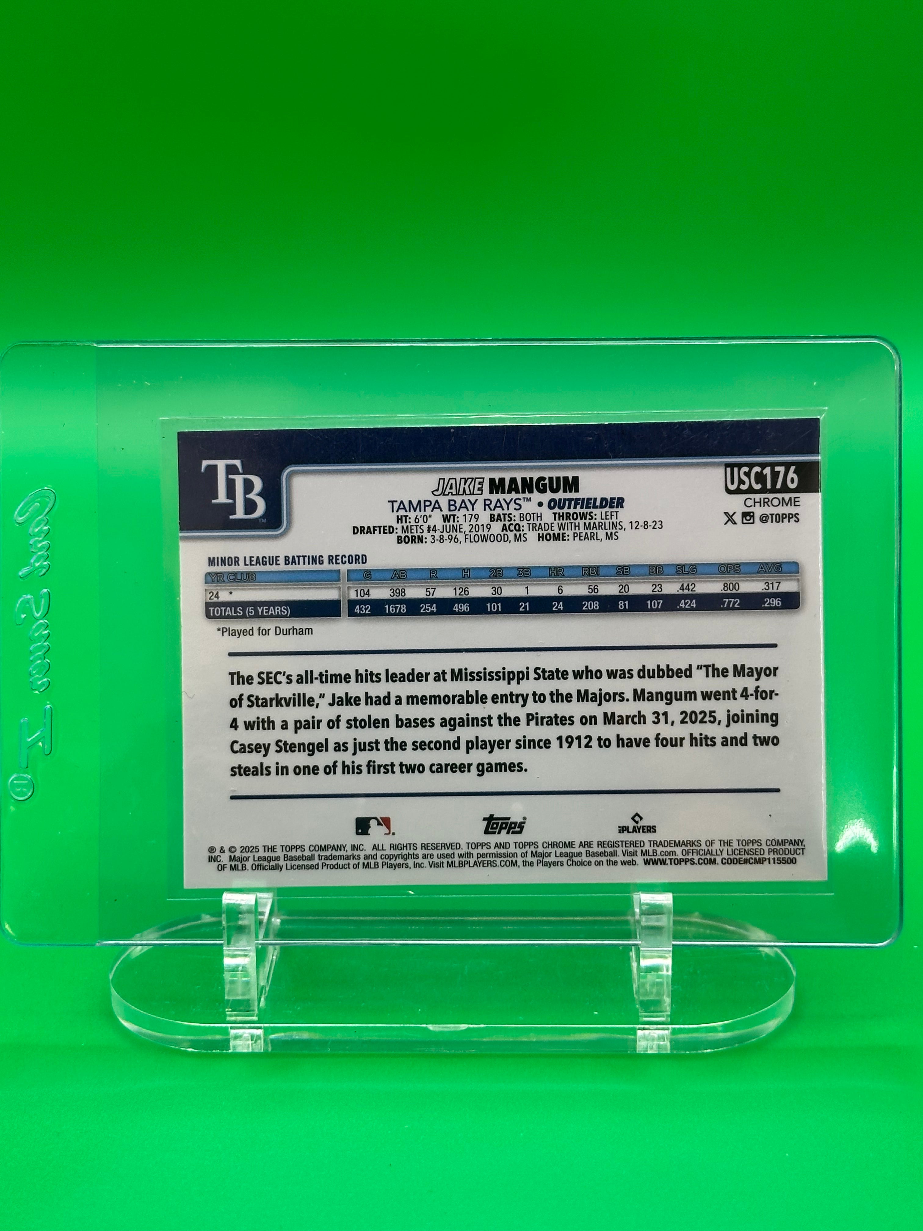 Jake Mangum 2025 Topps Chrome Prism Refractor RC Rookie Baseball Card