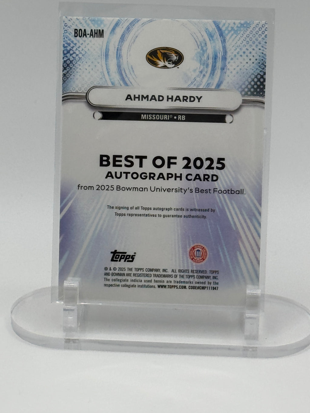 2025 Bowman Best U🏈 Ahmad Hardy  “The Best of 2025” Auto 57/150 Missouri