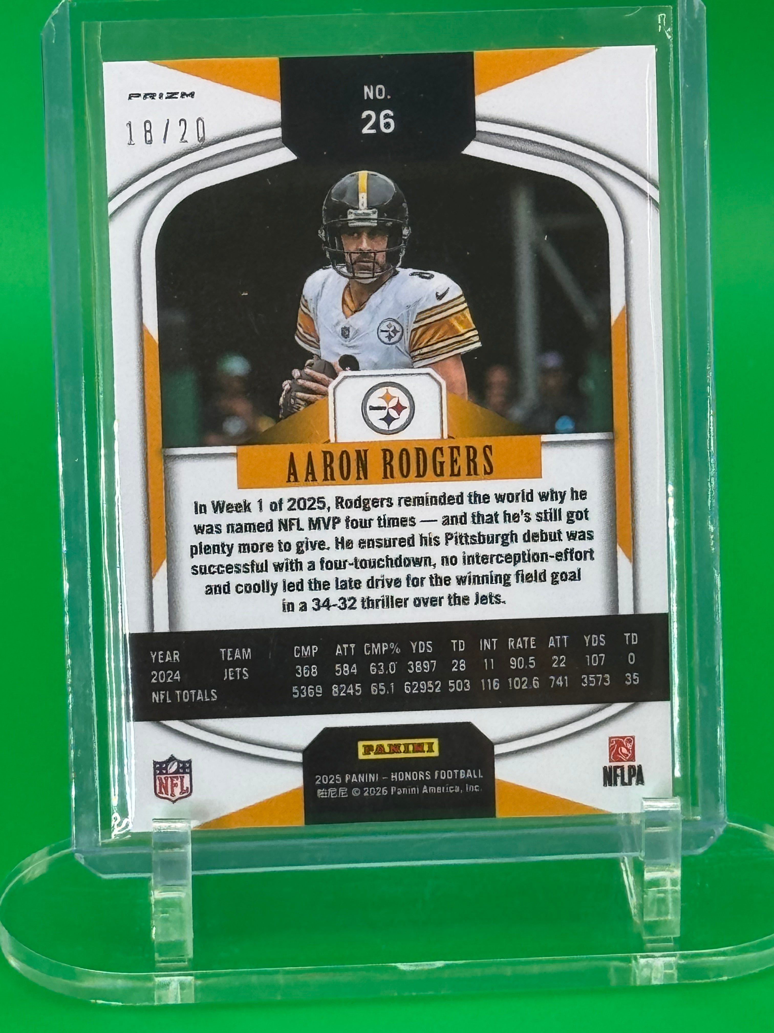 2025 Panini Honors Aaron Rodgers Orange Parallel #18/20
