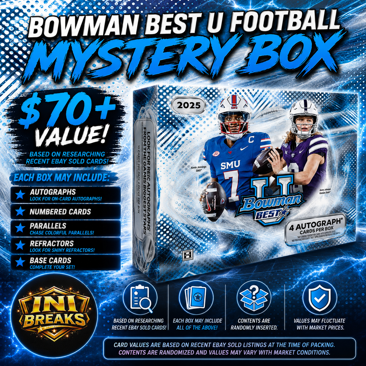 2025 Bowman Best U Football Assortment-50 Cards+Bonus Cards | Mystery-$70+ Value