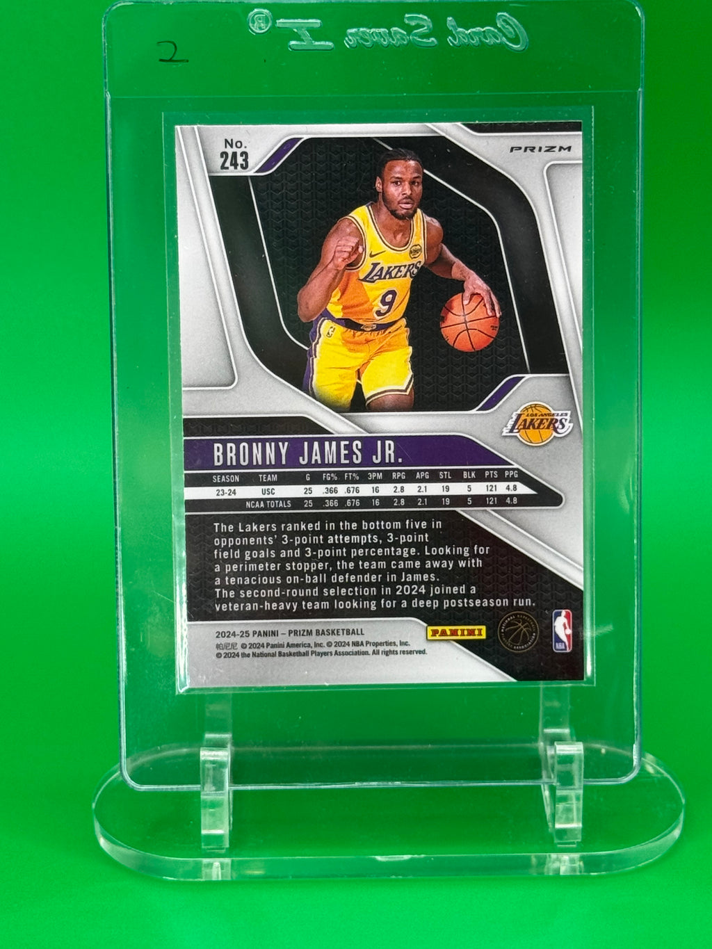 2024-25 Panini Prizm Bronny James Jr RC Green Prizm Rookie Los Angeles Lakers
