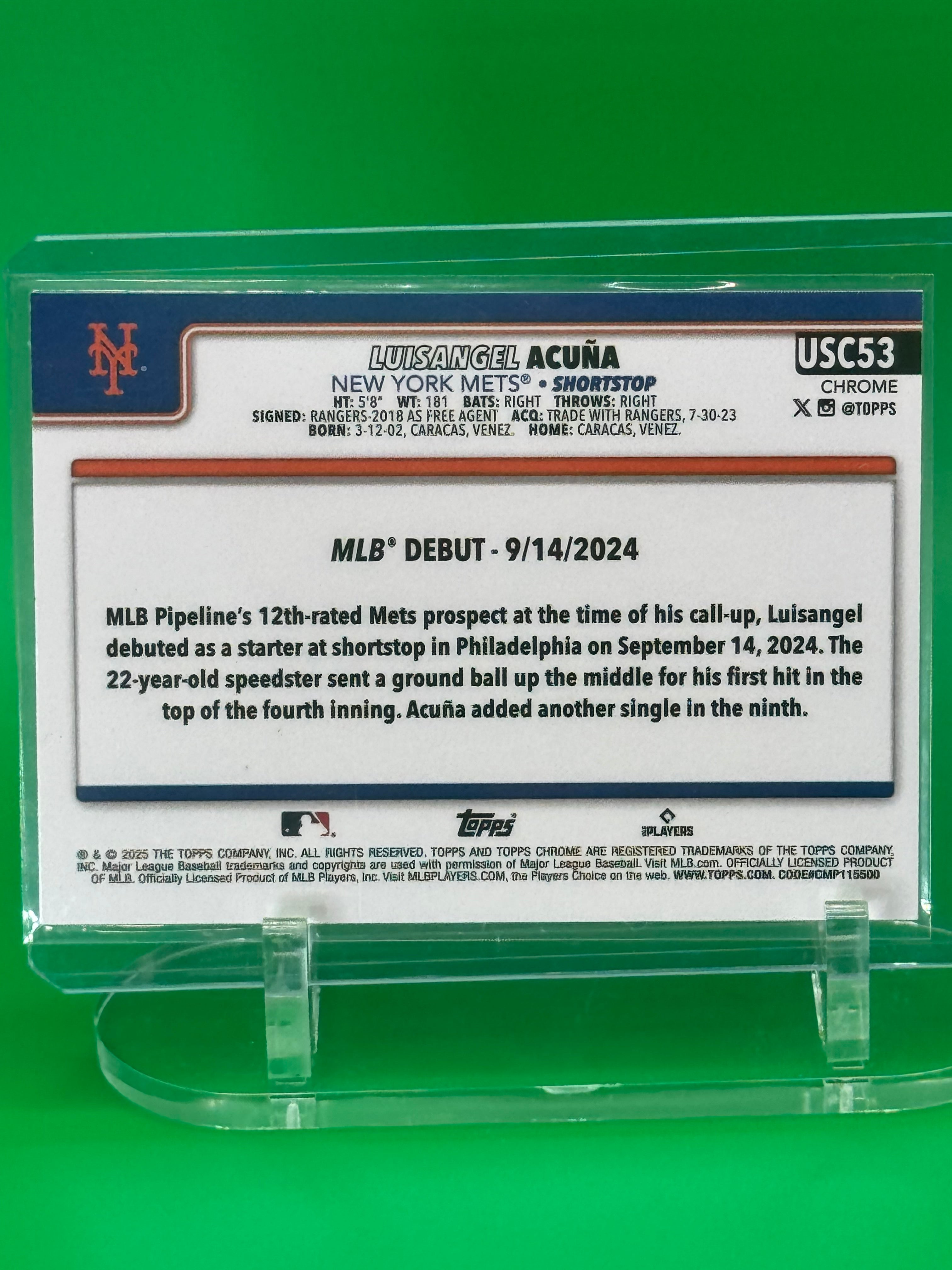 2025 Topps Chrome Negative Refractor Luis Angel Acuña Insert Atlanta Braves