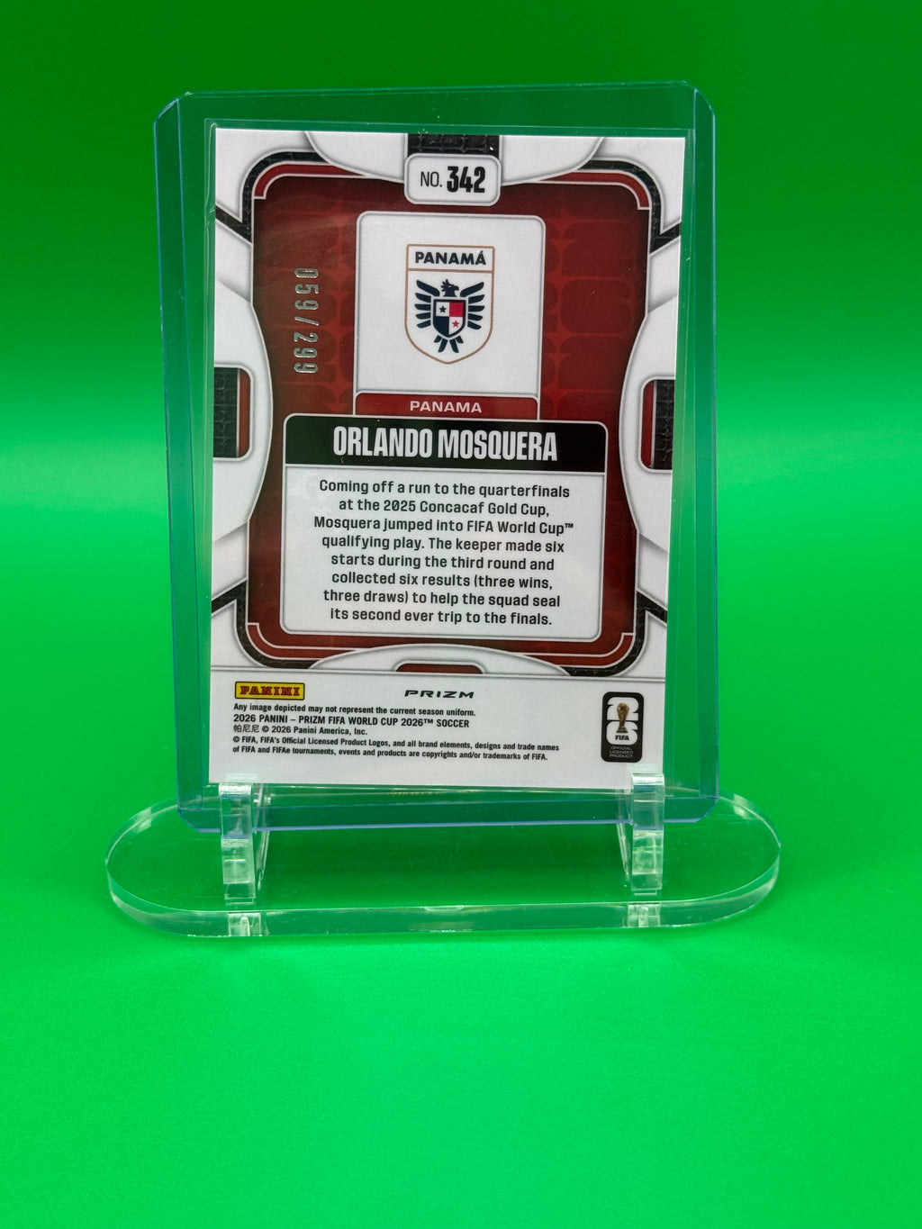 2025-26 Panini Prizm FIFA World Cup Orlando Mosquera Purple Prizm Rookie Card RC /299 Panama