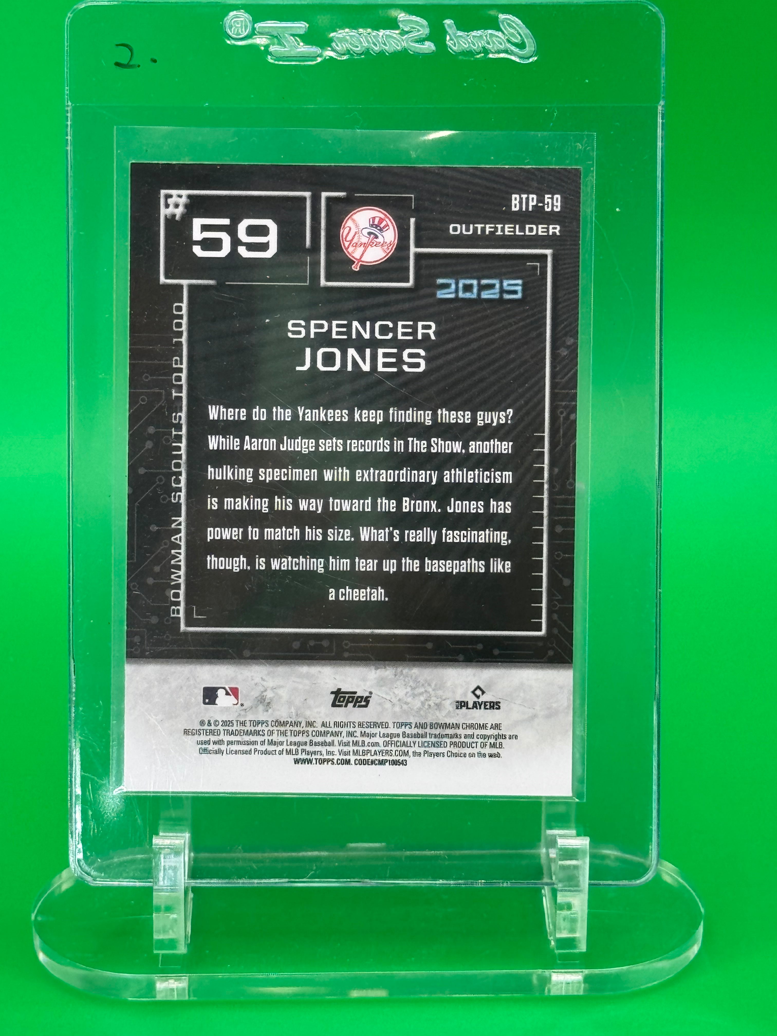 2025 Bowman Chrome SPENCER JONES Top 100 #59 Refractor New York Yankees Prospect