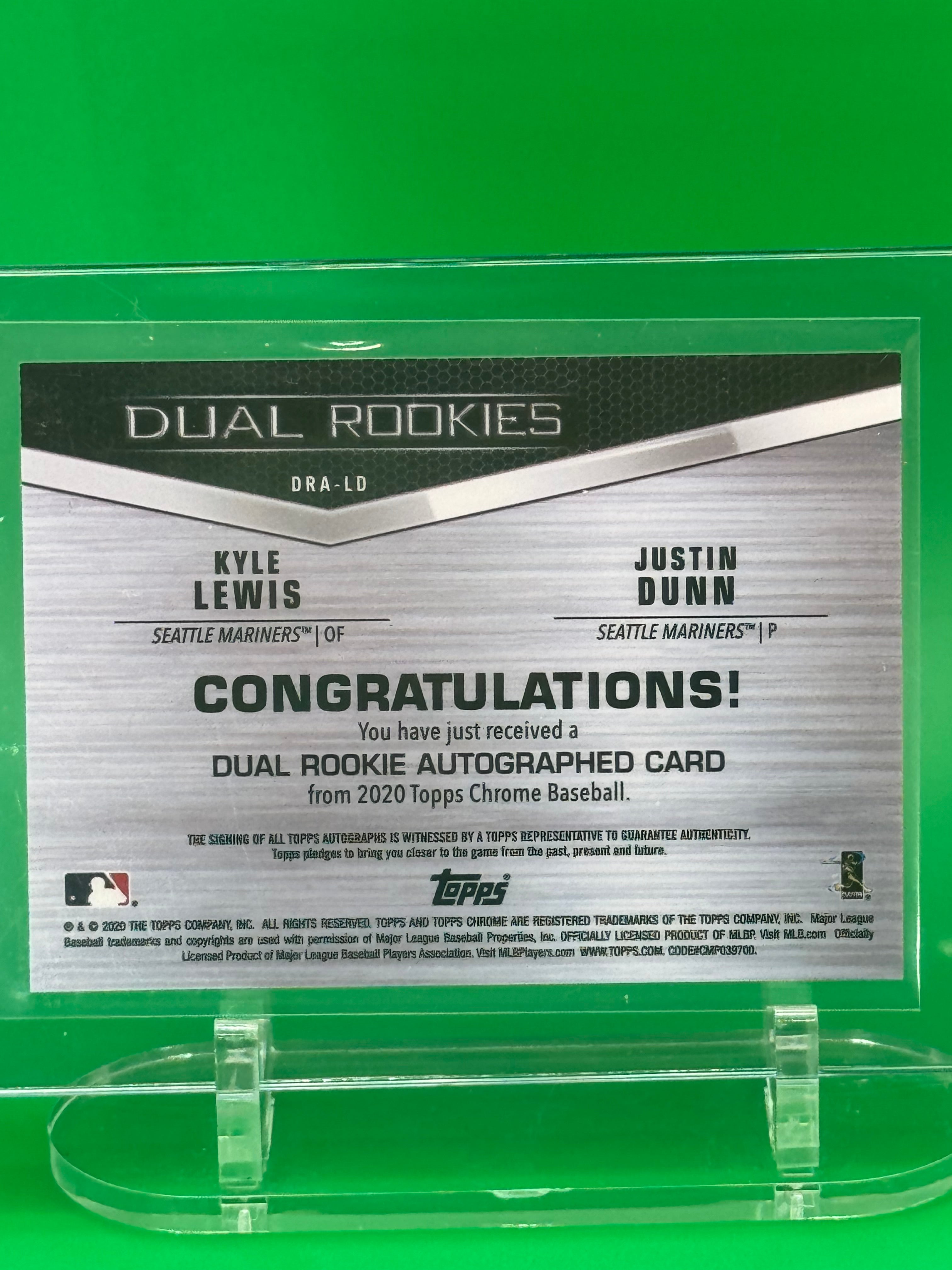 2020 Topps Chrome Dual Rookies Kyle Lewis Justin Dunn Dual Auto #3/25 Seattle Mariners