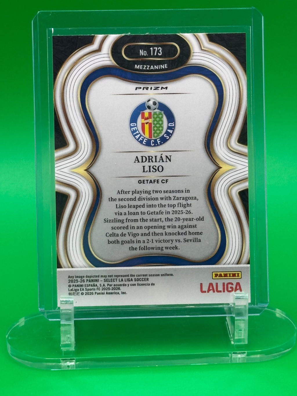 2025-26 Panini Select La Liga White Sparkle-Limited Release  ADRIÁN LISO RC Mezzanine Rookie Getafe CF