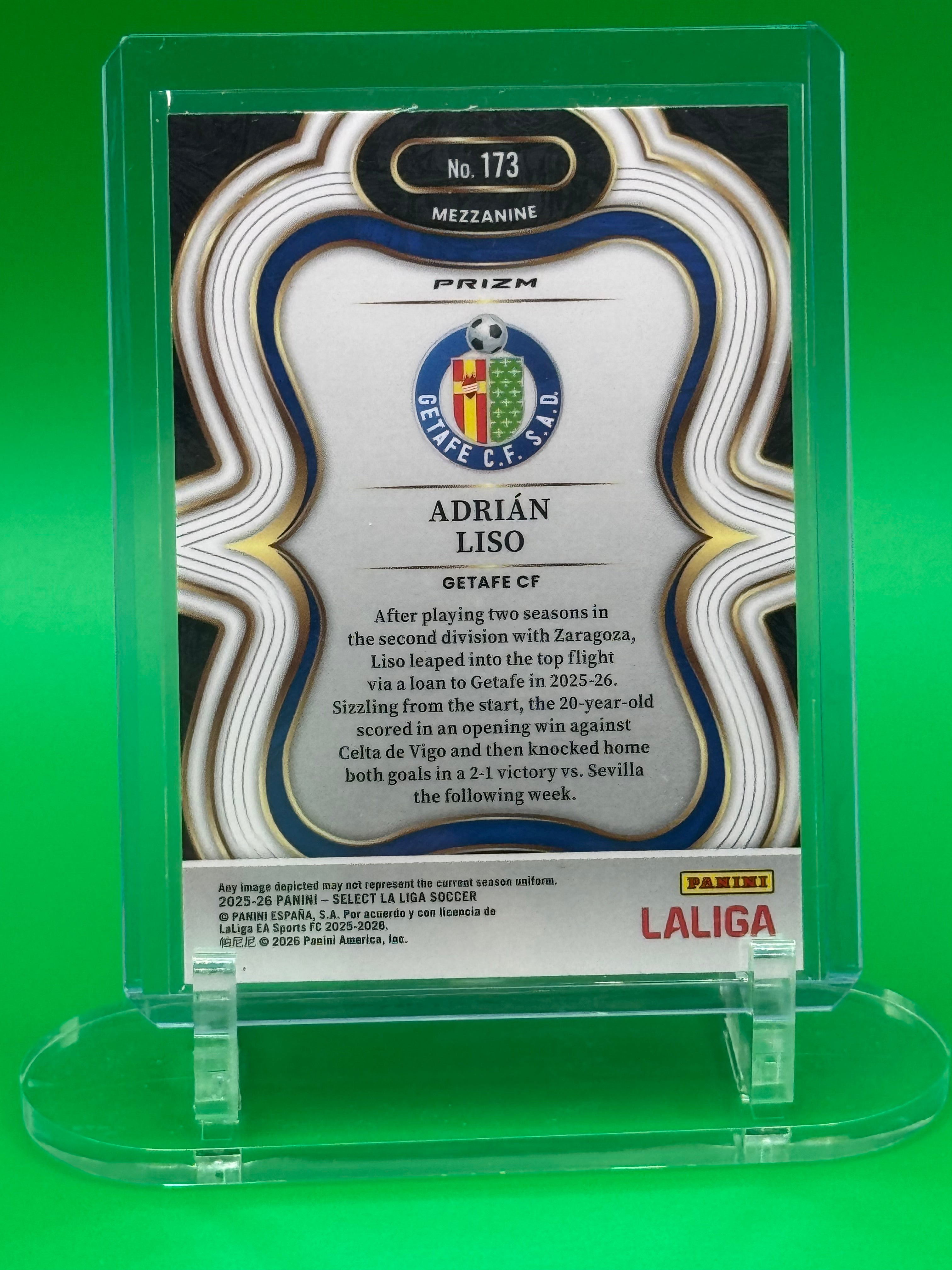 2025-26 Panini Select La Liga White Sparkle-Limited Release  ADRIÁN LISO RC Mezzanine Rookie Getafe CF