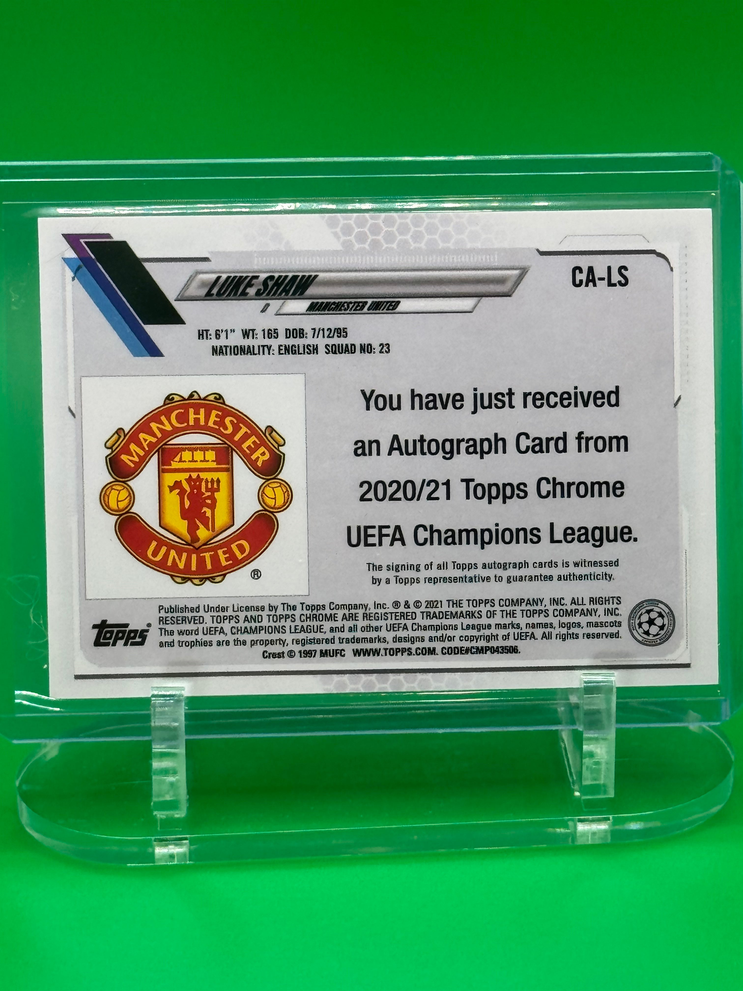 2020-21 Topps Chrome UEFA Champions League Luke Shaw Autograph Manchester United England Auto