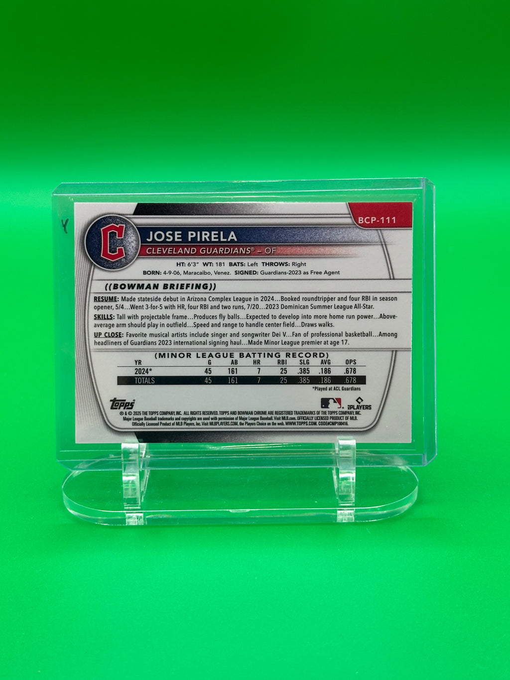 Jose Pirela 2025 Bowman Chrome 1st Purple Refractor #94/250 Baseball Card