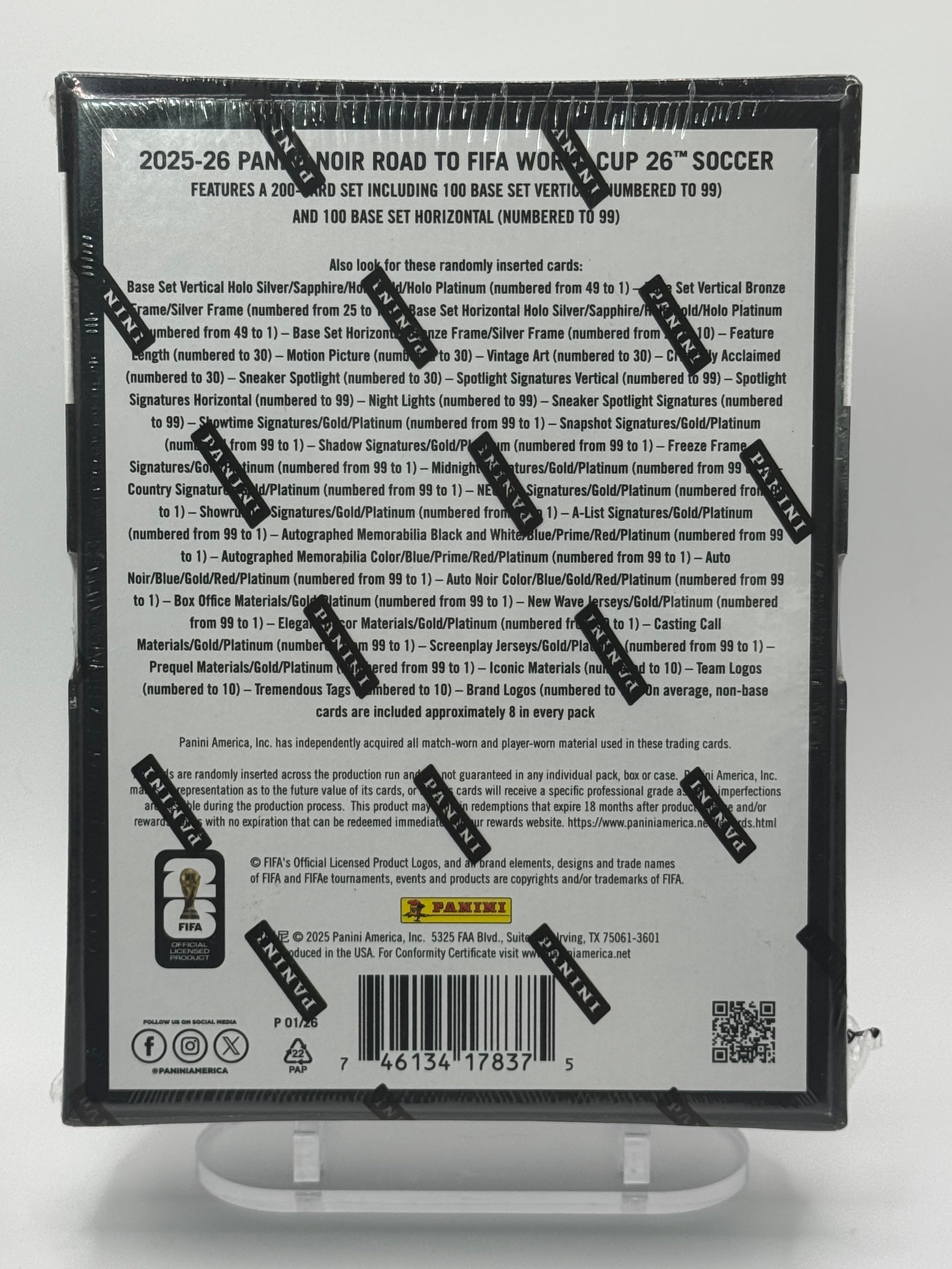 2025-26 Panini Noir Road to FIFA World Cup 26 Soccer FOTL Sealed Hobby Box 10 Cards – 3 Autos / 2 Memorabilia