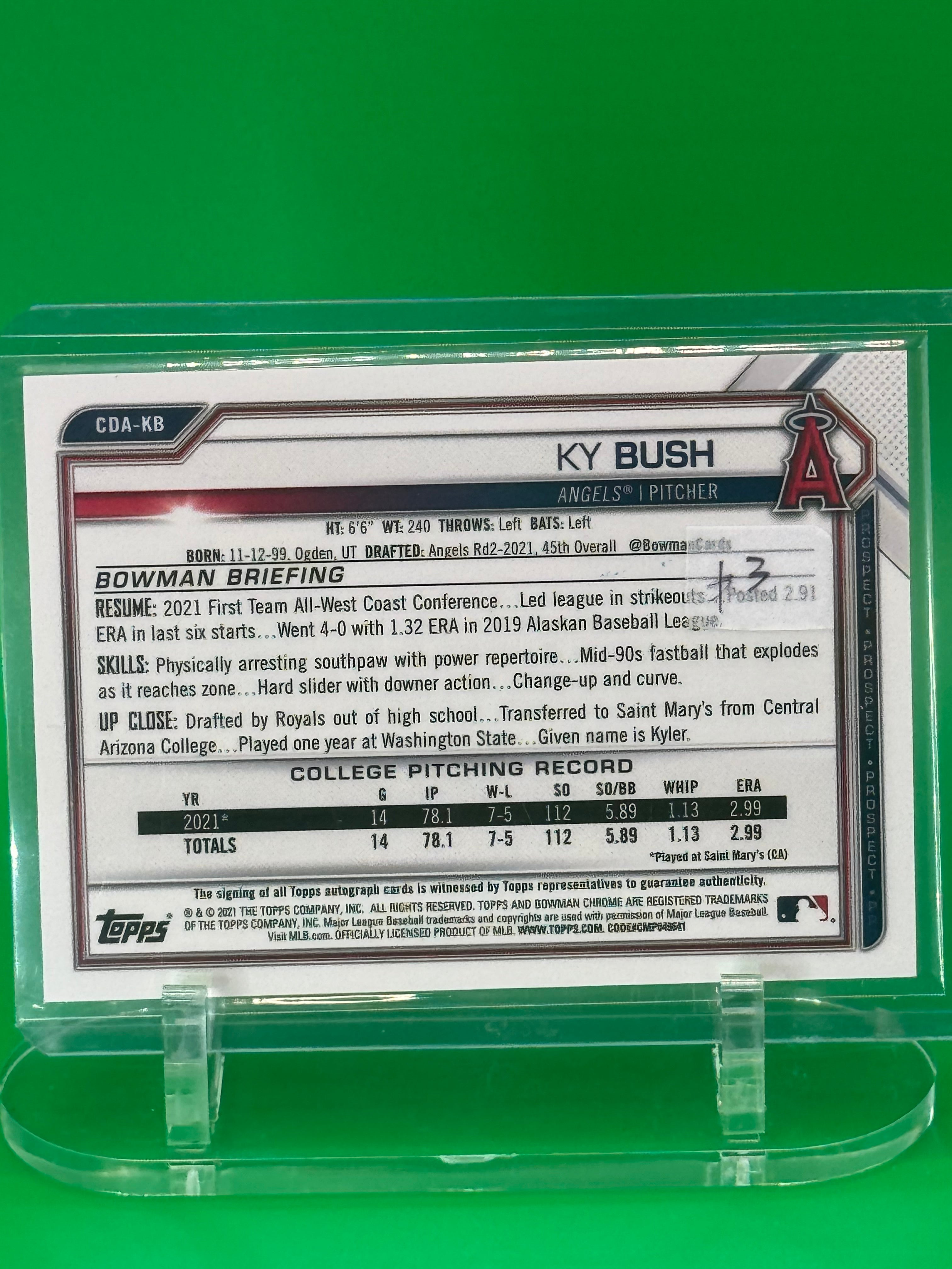 2021 Bowman Chrome Ky Bush First Bowman Auto Los Angeles Angels