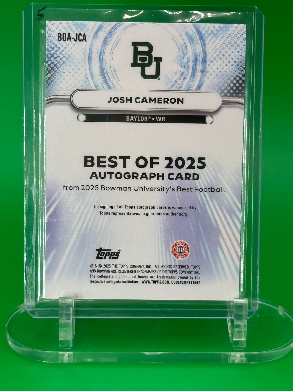 2025 Bowman Best U Josh Cameron Auto Refractor Baylor Bears