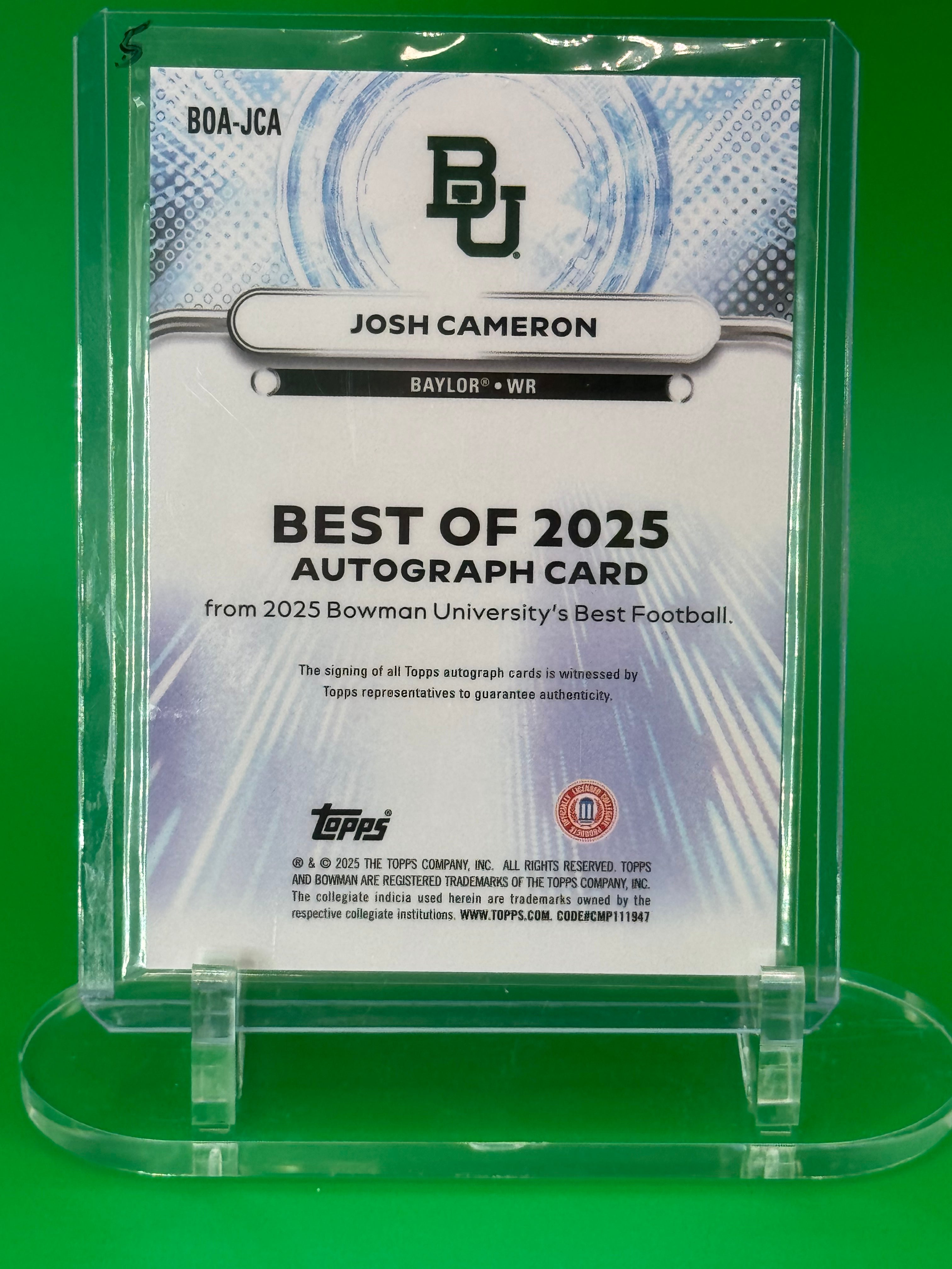 2025 Bowman Best U Josh Cameron Auto Refractor Baylor Bears