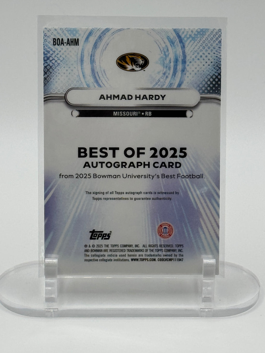 2025 Bowman Best U🏈 Ahmad Hardy  “The Best of 2025” Auto Missouri
