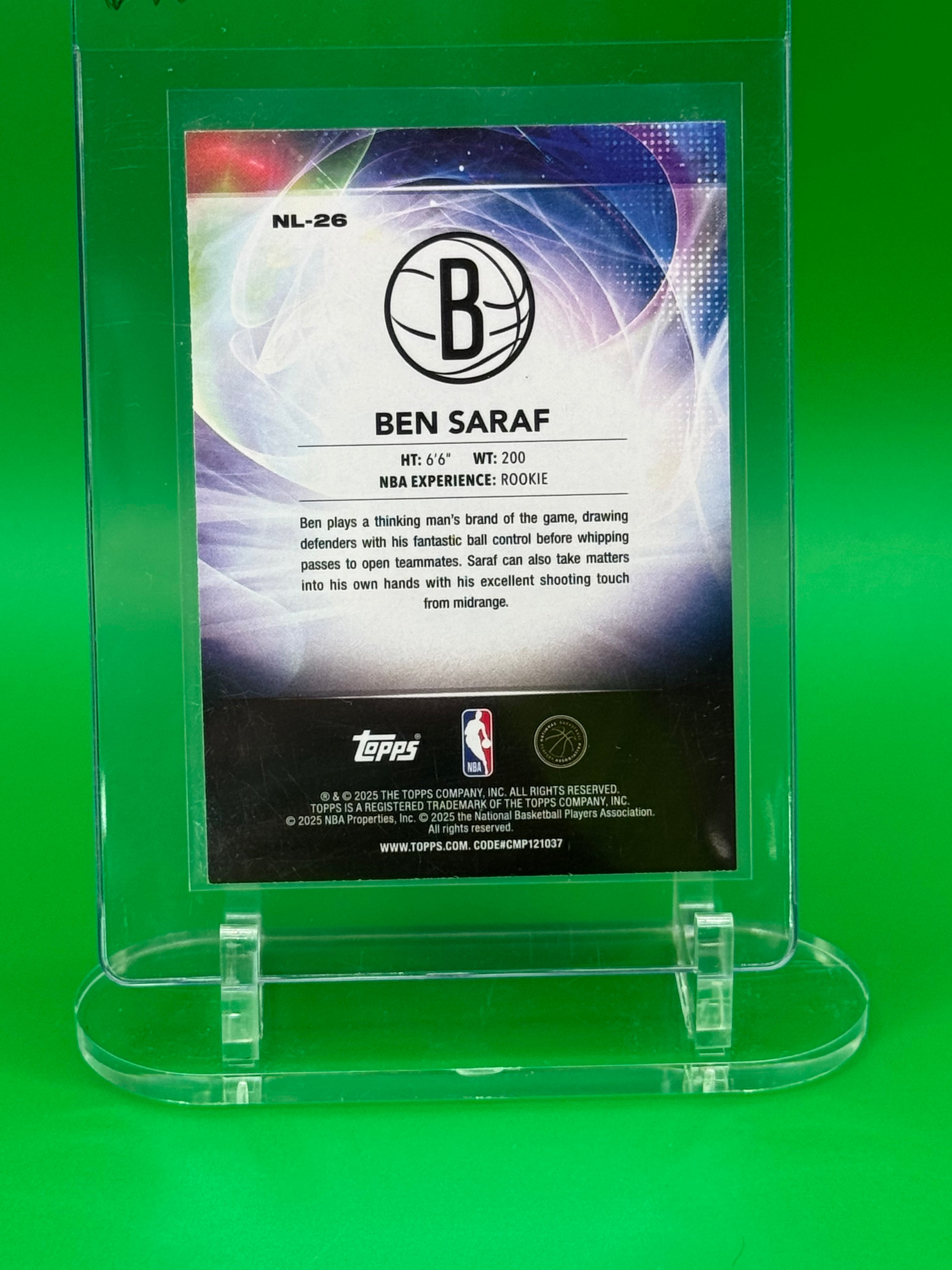 2025 Topps Cosmic Ben Saraf Rookie 51/99 Brooklyn Nets