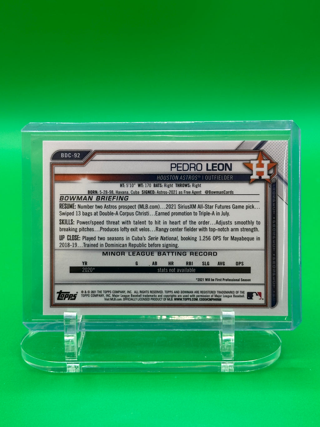 Pedro Leon 2021 Bowman Chrome Aqua Lava Refractor #76/199 Baseball Card