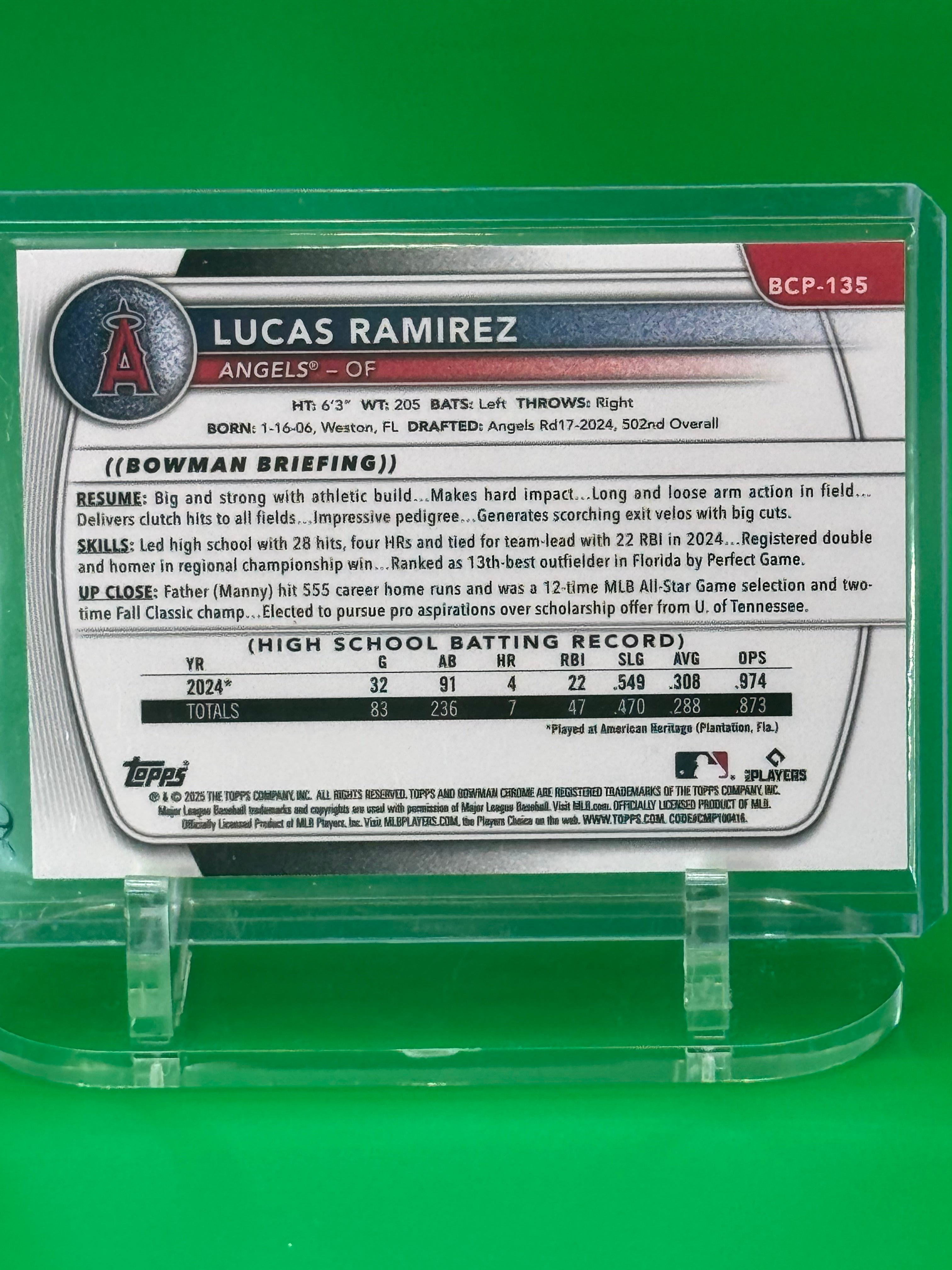 2025 Bowman Chrome Lucas Ramirez Purple Refractor First Bowman #219/250 Los Angeles Angels