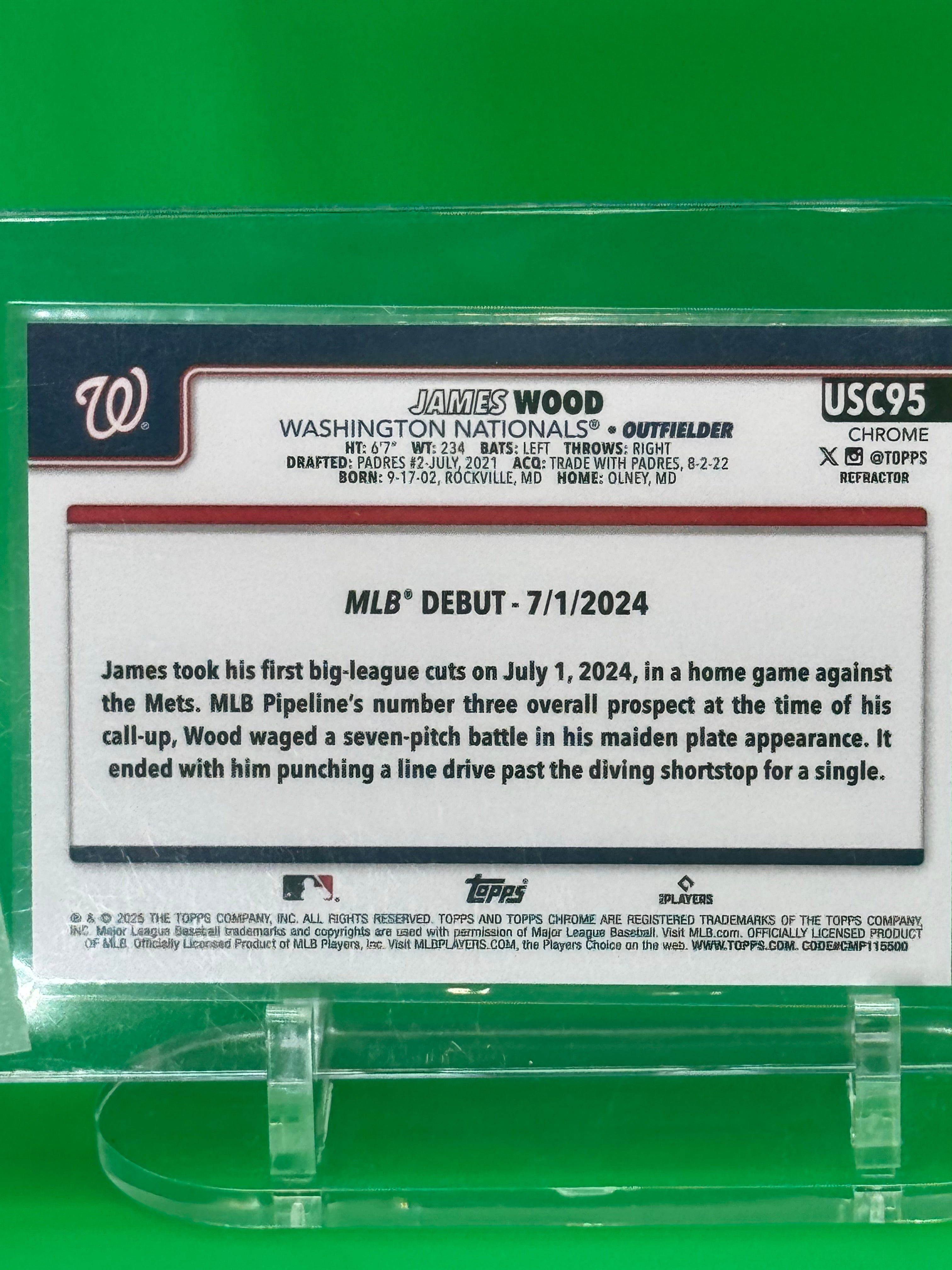 2025 Topps Chrome James Wood Rookie Refractor Washington Nationals