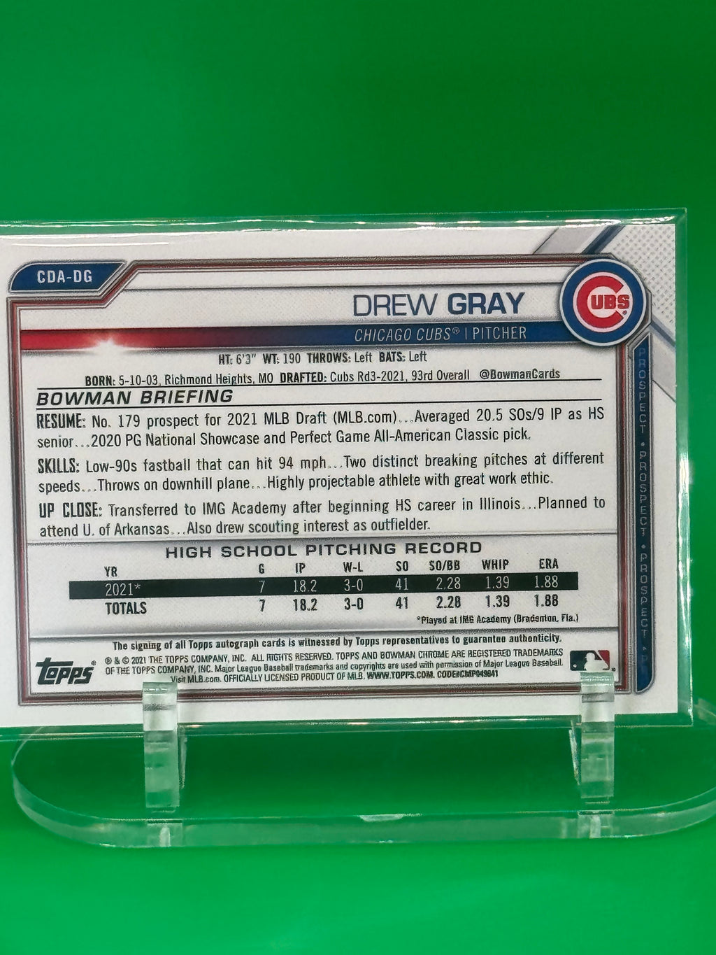 2025 Bowman Chrome Drew Gray First Bowman Auto Chicago Cubs