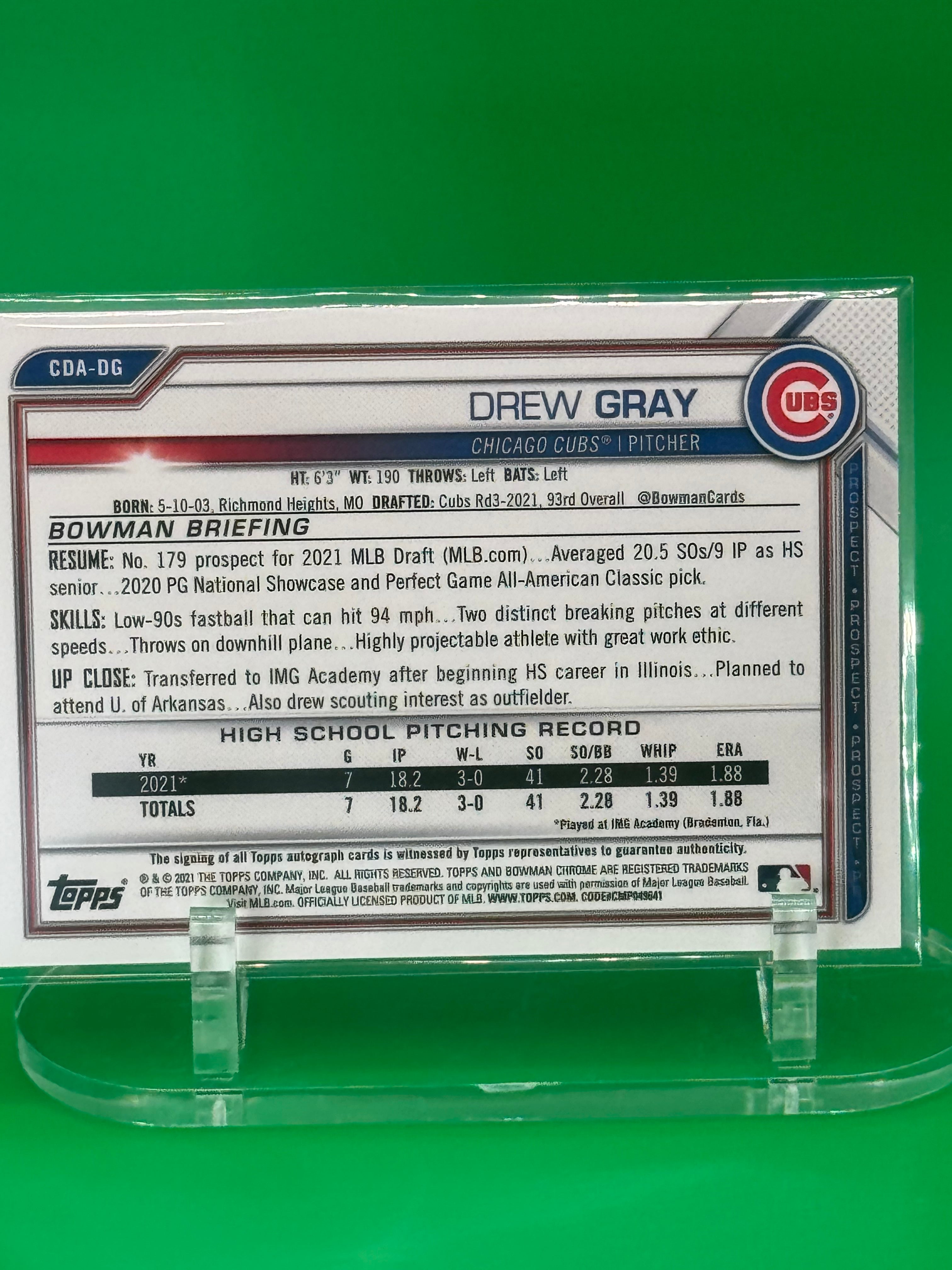 2025 Bowman Chrome Drew Gray First Bowman Auto Chicago Cubs