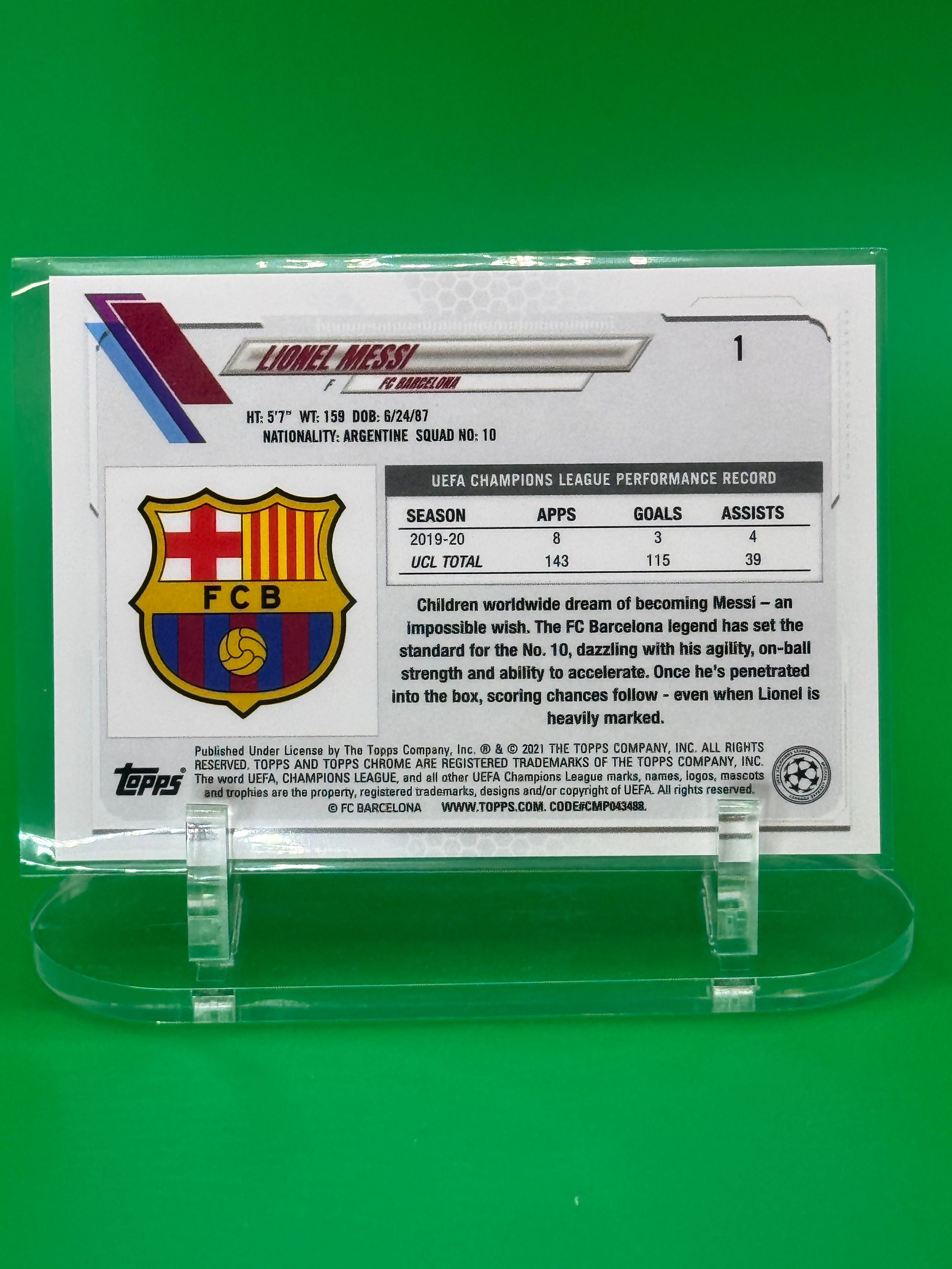 2021 Topps Chrome UEFA Champions League Lionel Messi Base Card FC Barcelona