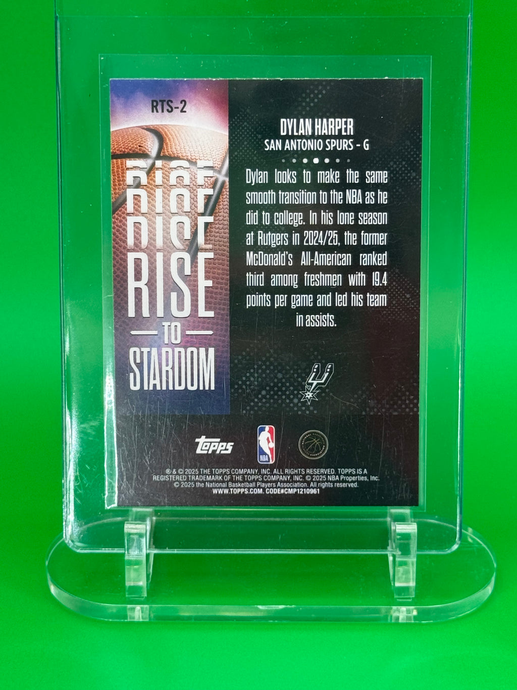 2025 Dylan Harper Rise To Stardom Rookie Card RC San Antonio Spurs Topps