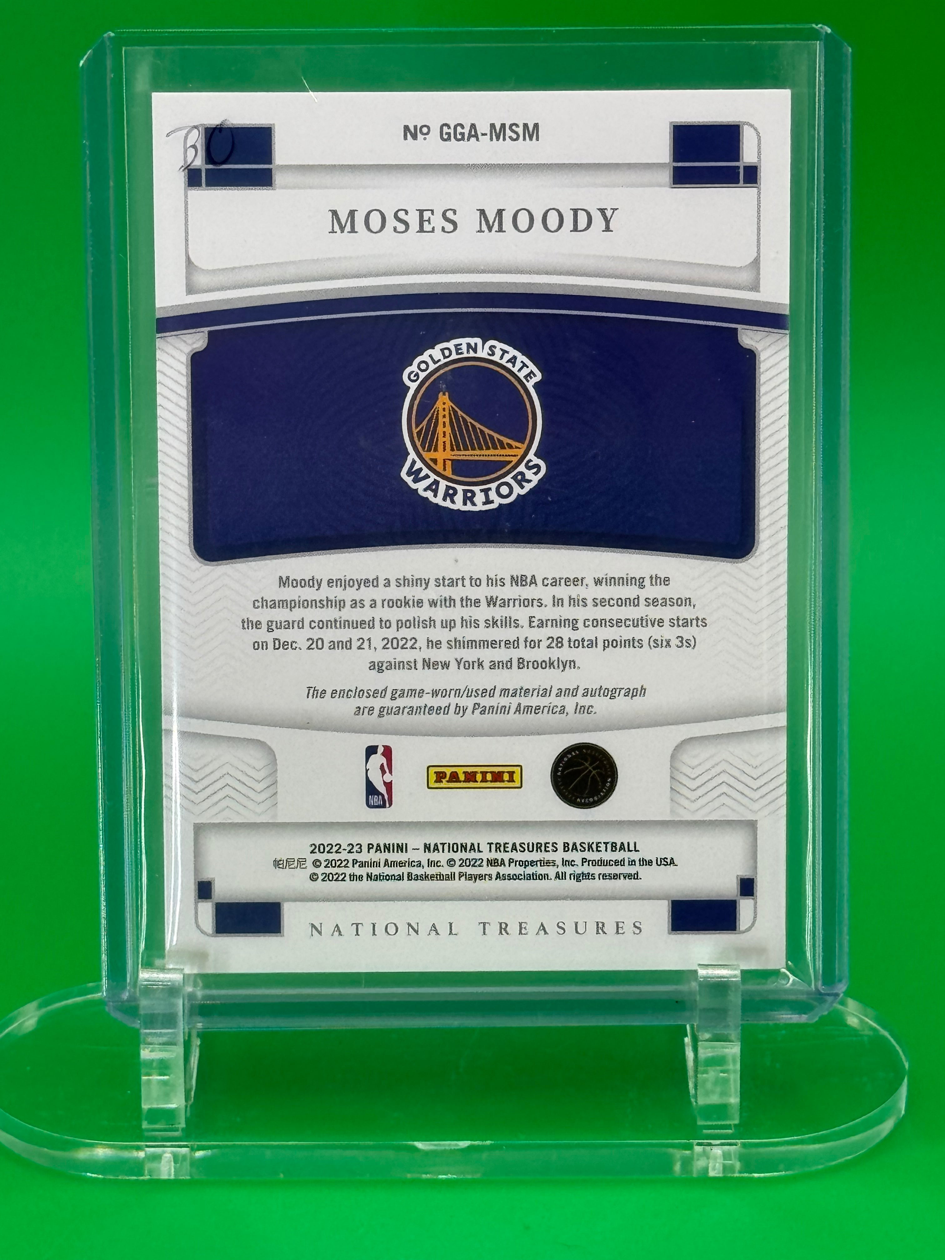 2022-23 National Treasures Moses Moody Game Gear Patch Auto /99 Golden State Warriors