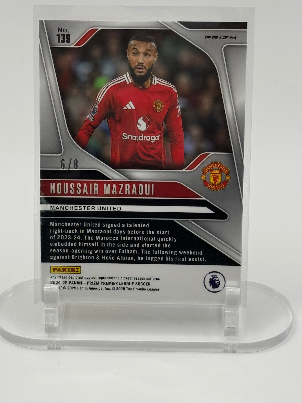 2024-25 Panini Prizm Premier League Noussair Mazraoui Gold Prizm Manchester United /8 SSP