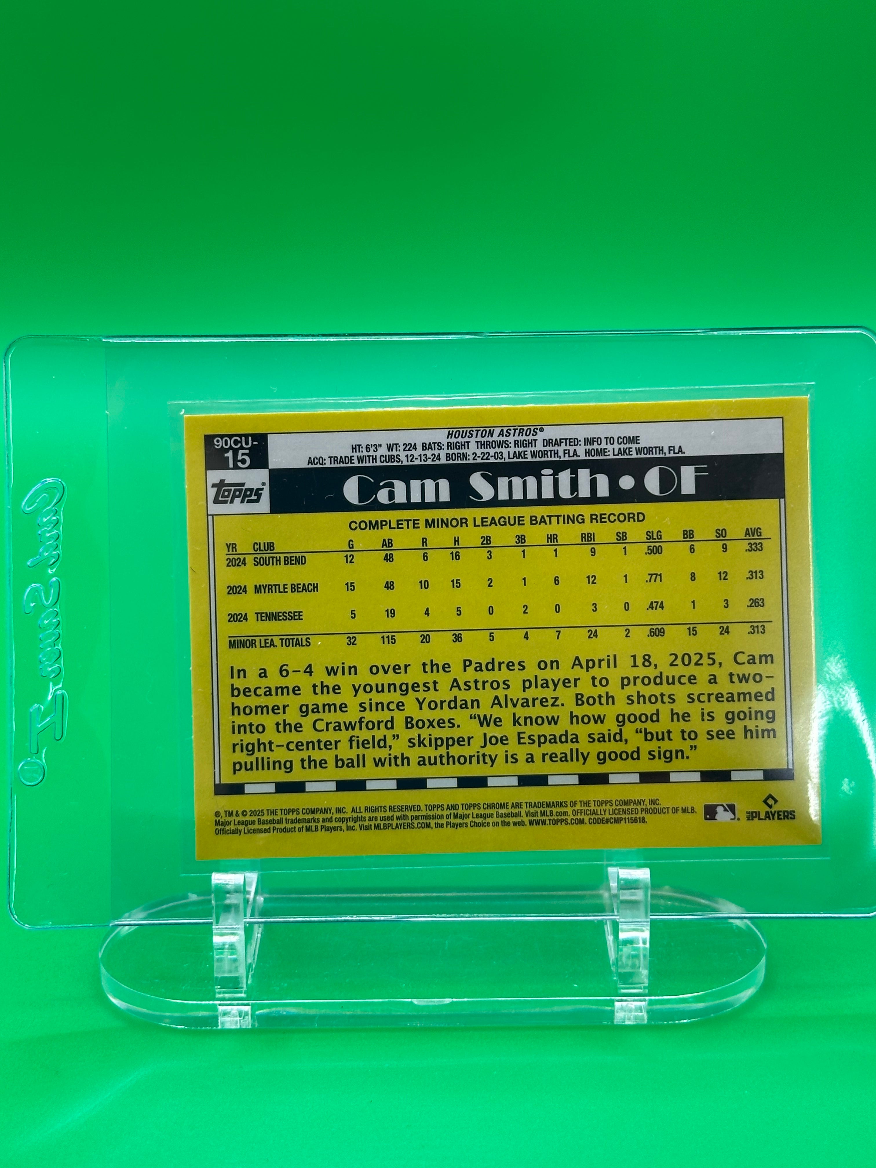 Cam Smith 2025 Topps Chrome 35th Anniversary Rookie Green Refractor Baseball Card