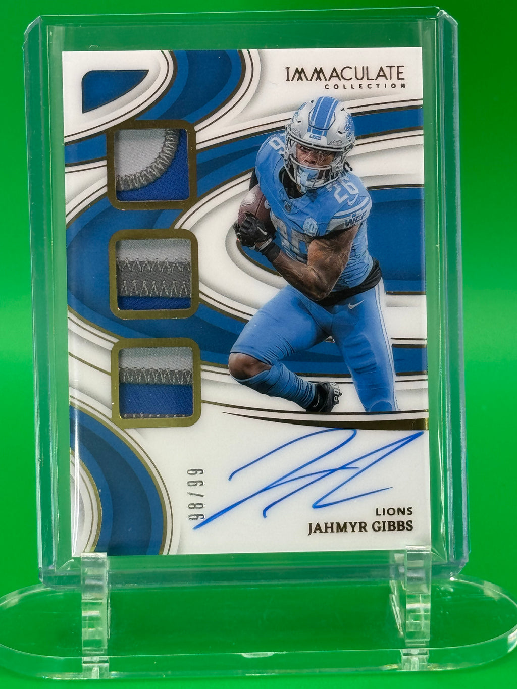 2024 Panini Immaculate Collection Jahmyr Gibbs Auto Triple Patch #98/99 Detroit Lions