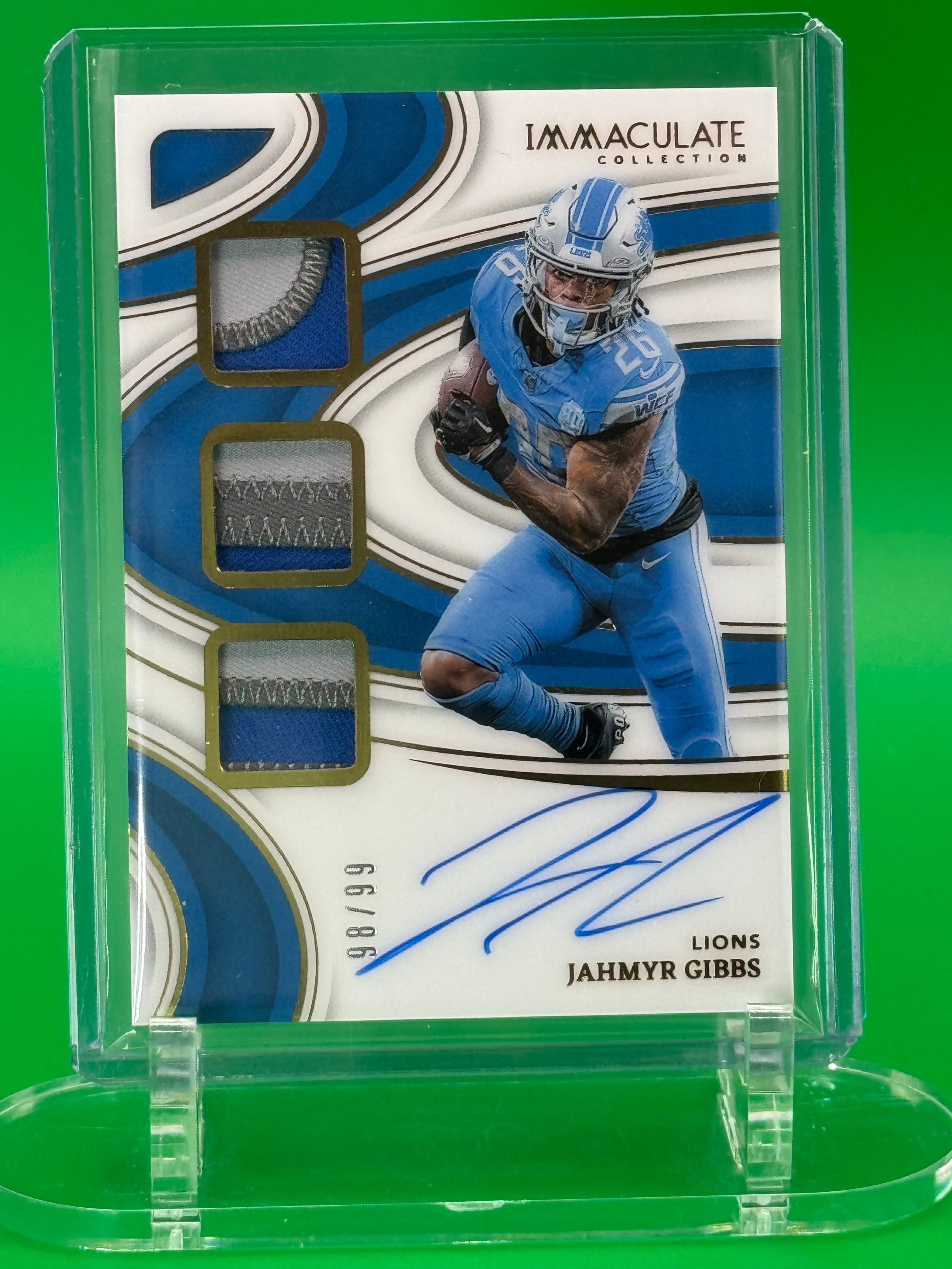 2024 Panini Immaculate Collection Jahmyr Gibbs Auto Triple Patch #98/99 Detroit Lions