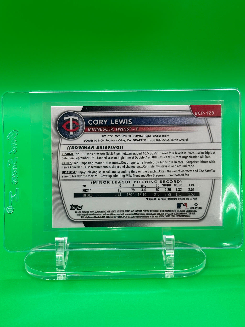 Cory Lewis 2025 Bowman Chrome 1st Purple Refractor #213/250 Baseball Card