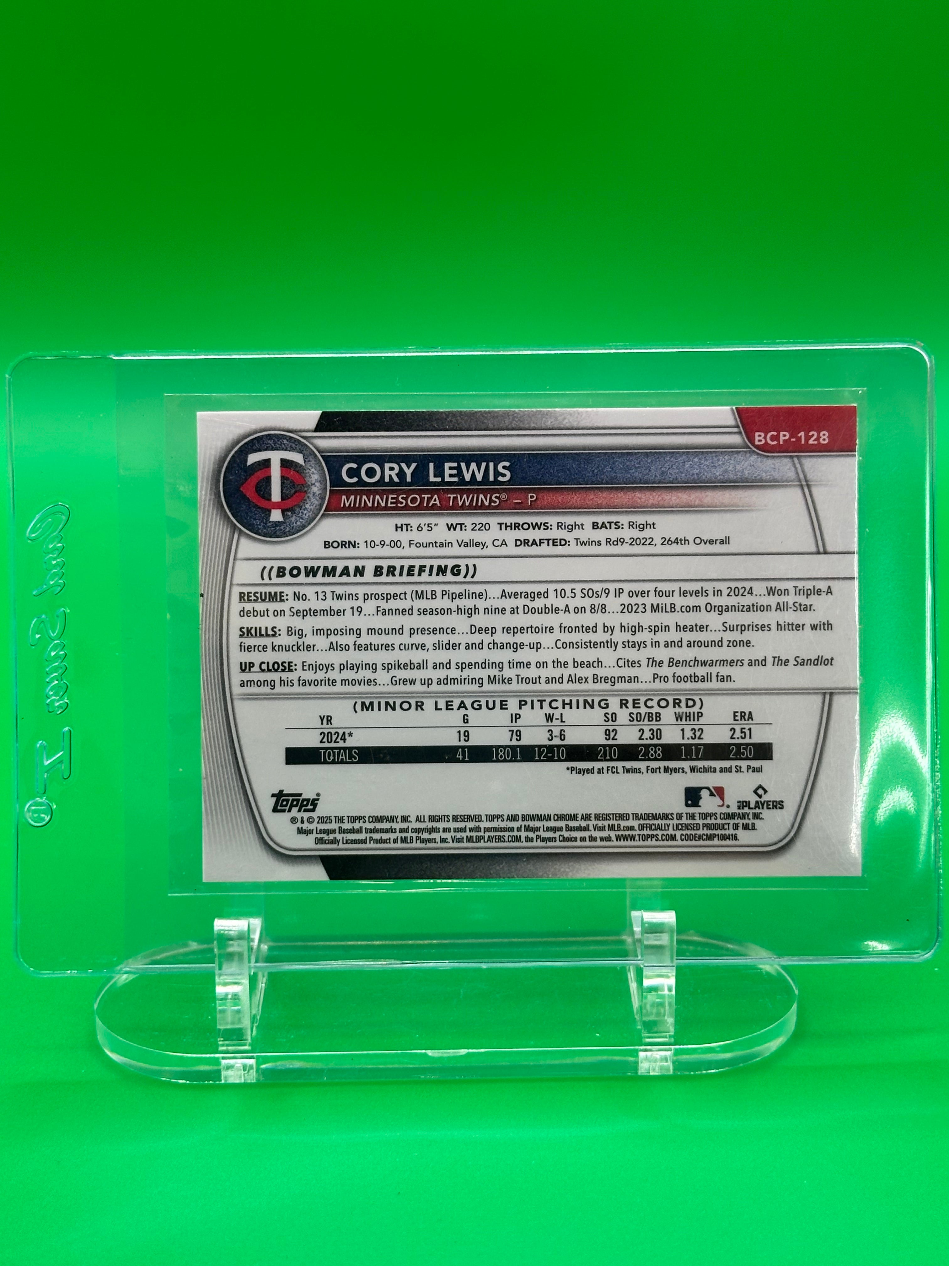 Cory Lewis 2025 Bowman Chrome 1st Purple Refractor #213/250 Baseball Card