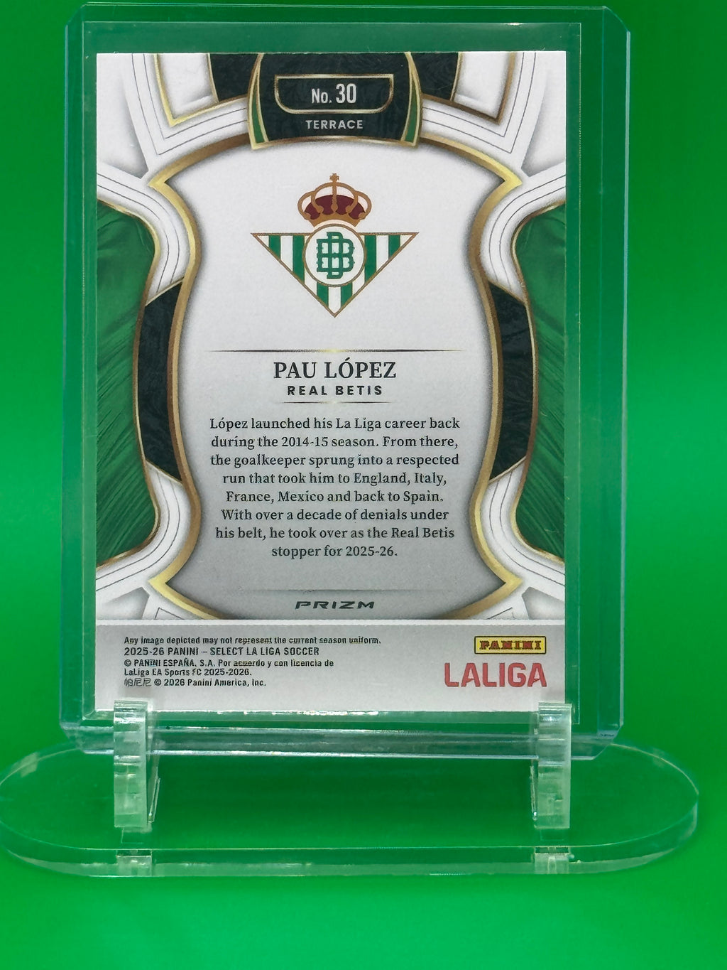 2025-26 Panini La Liga White Sparkle2025-26 Panini La Liga White Sparkle PAU LÓPEZ Terrace Real Betis EA Sports FC PAU LÓPEZ Terrace SSP Real Betis EA Sports FC