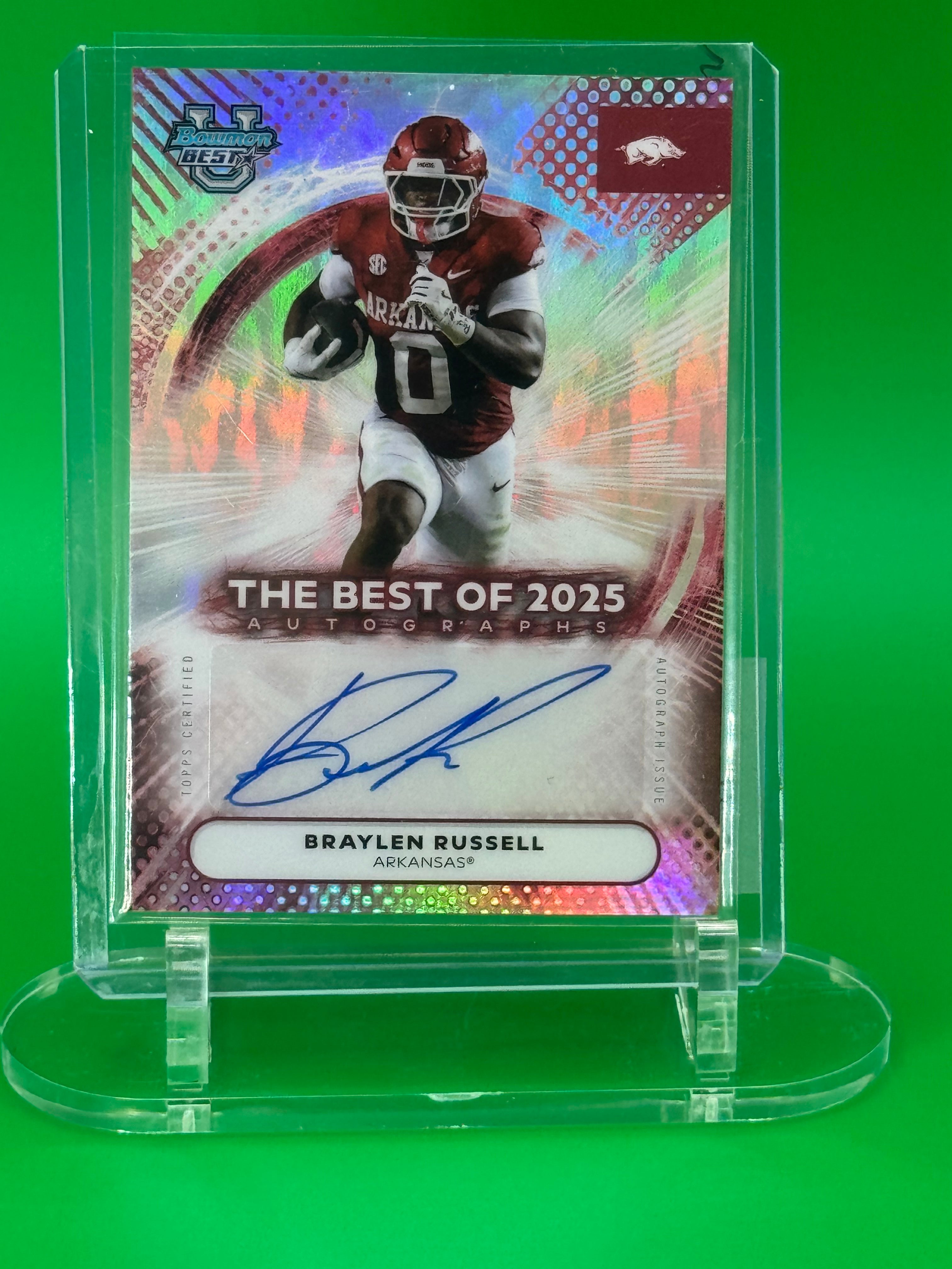 2025 Bowman Best U Brailen Russell Auto Refractor Arkansas Razorbacks
