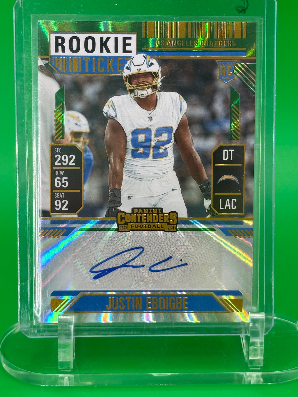 2024 Panini Contenders Justin Eboigbe Rookie Ticket Auto RC Los Angeles Chargers