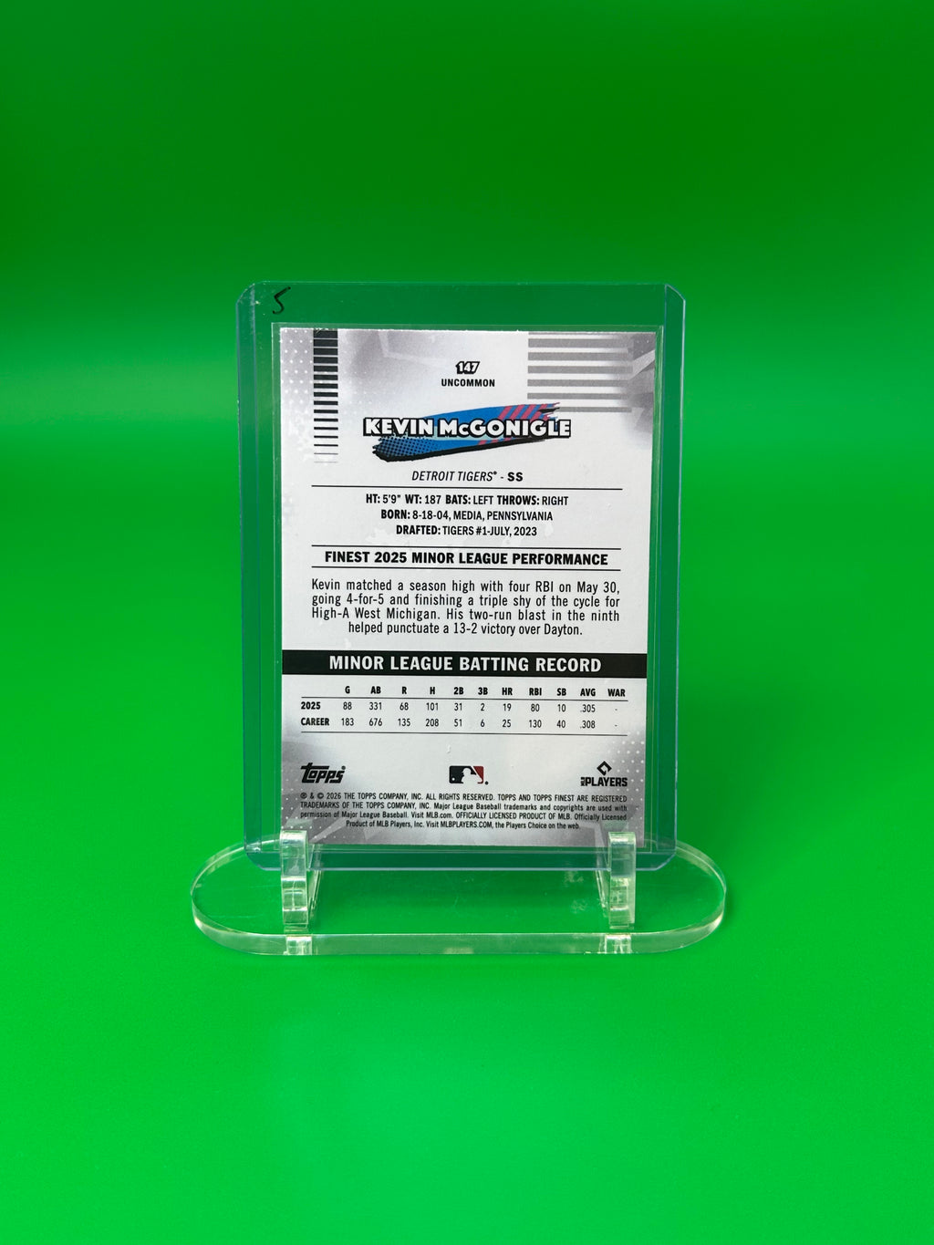 2026 Topps Finest Kevin McGonigle Uncommon Base RC