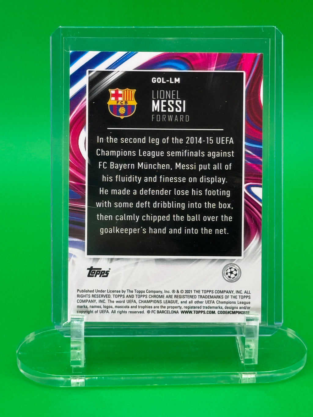 2021 Topps Chrome UEFA Champions League Lionel Messi Golazo Refractor Insert FC Barcelona
