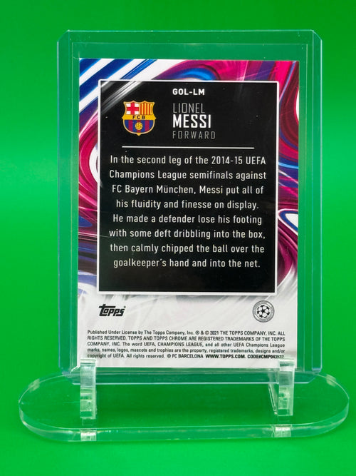 2021 Topps Chrome UEFA Champions League Lionel Messi Golazo Refractor Insert FC Barcelona