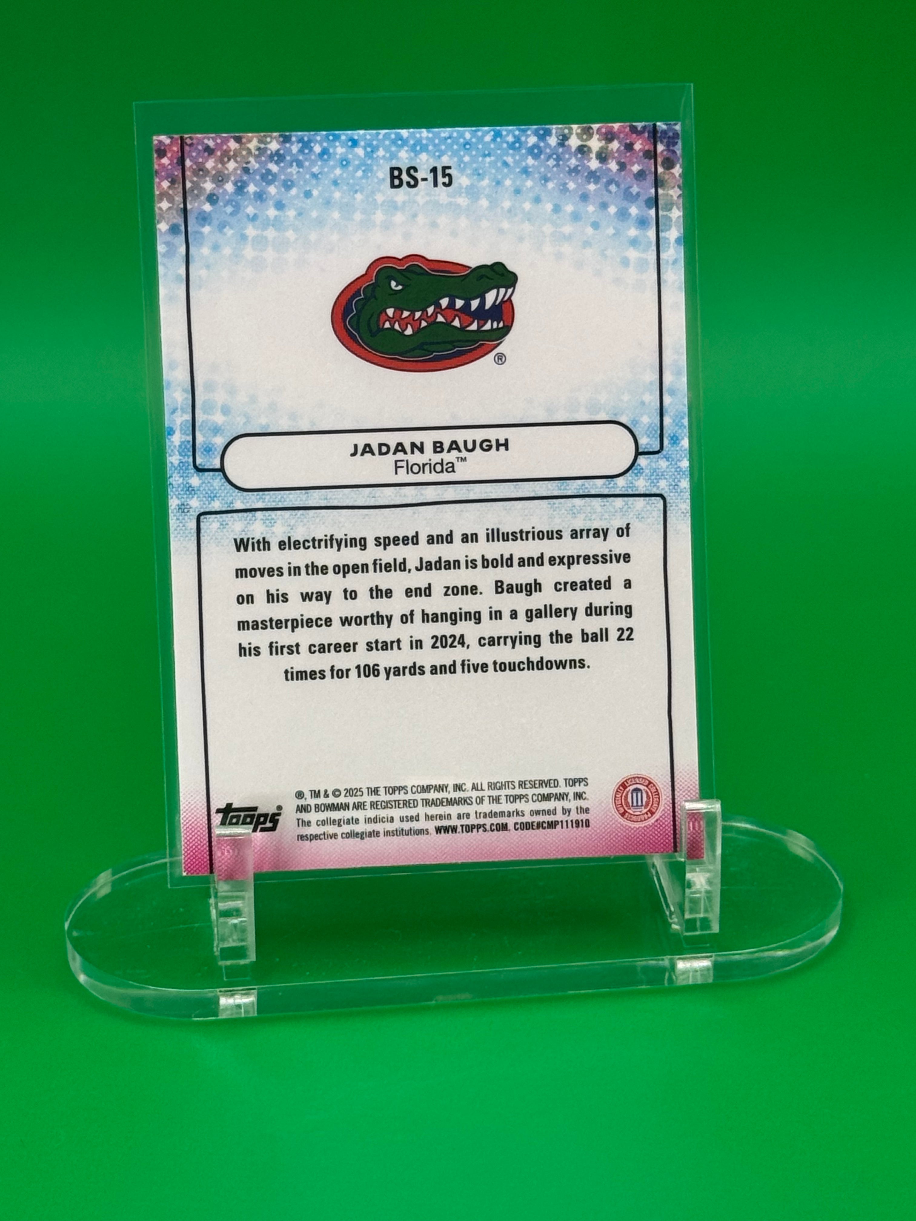 2025 Bowman Best U JADAN BAUGH Showpieces Florida Gators Insert Rookie Card