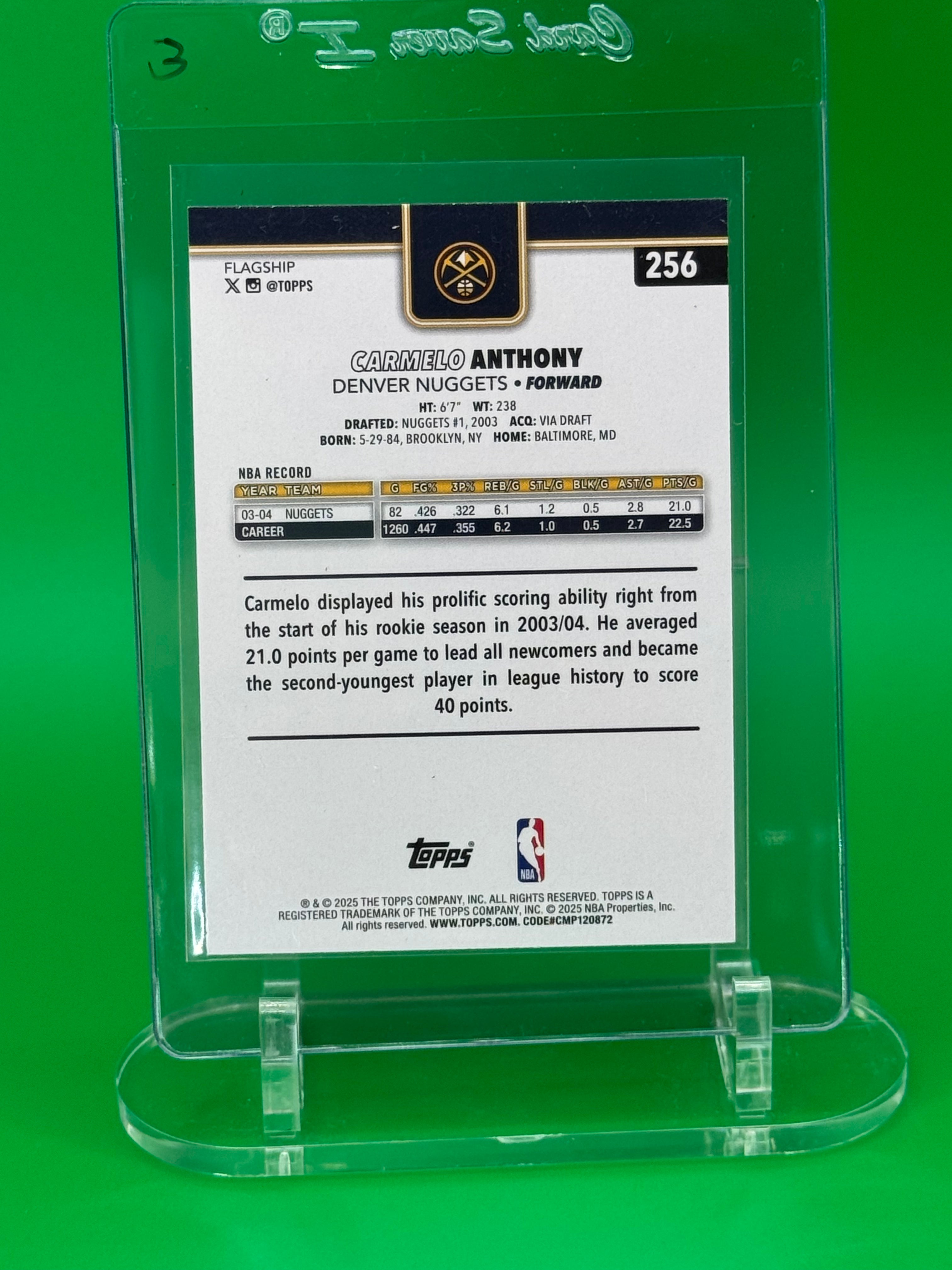 2025 Topps Carmelo Anthony Denver Nuggets Refractor Insert NBA Card